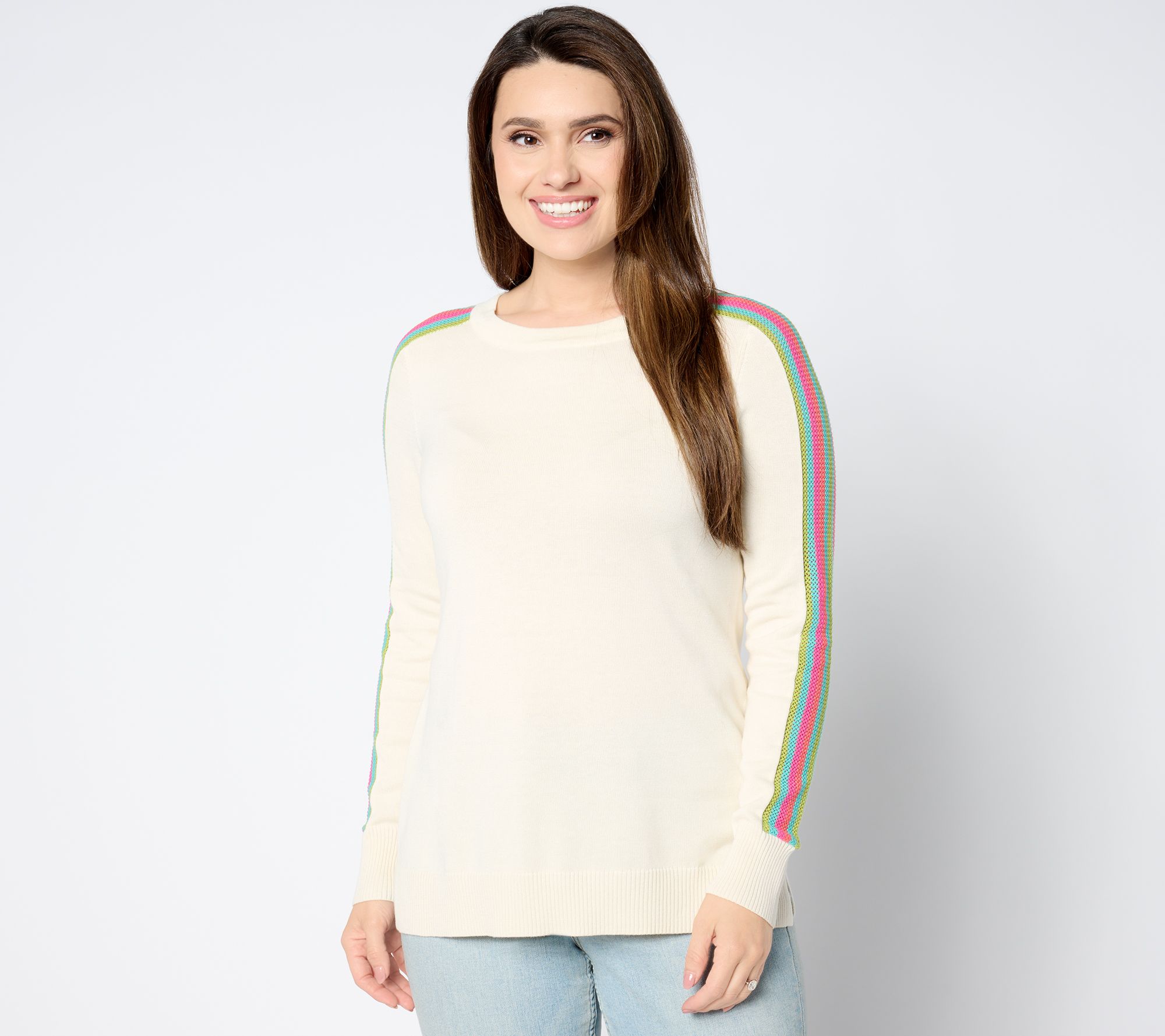 Belle by Kim Gravel Varsity Vibes Crochet Stripe Sweater