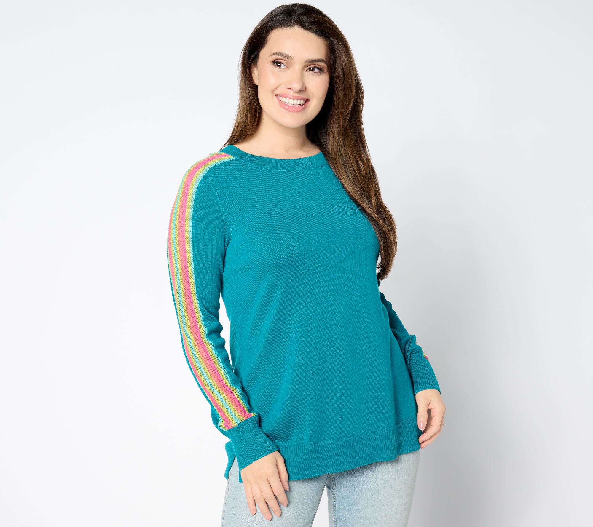 Belle by Kim Gravel Varsity Vibes Crochet Stripe Sweater