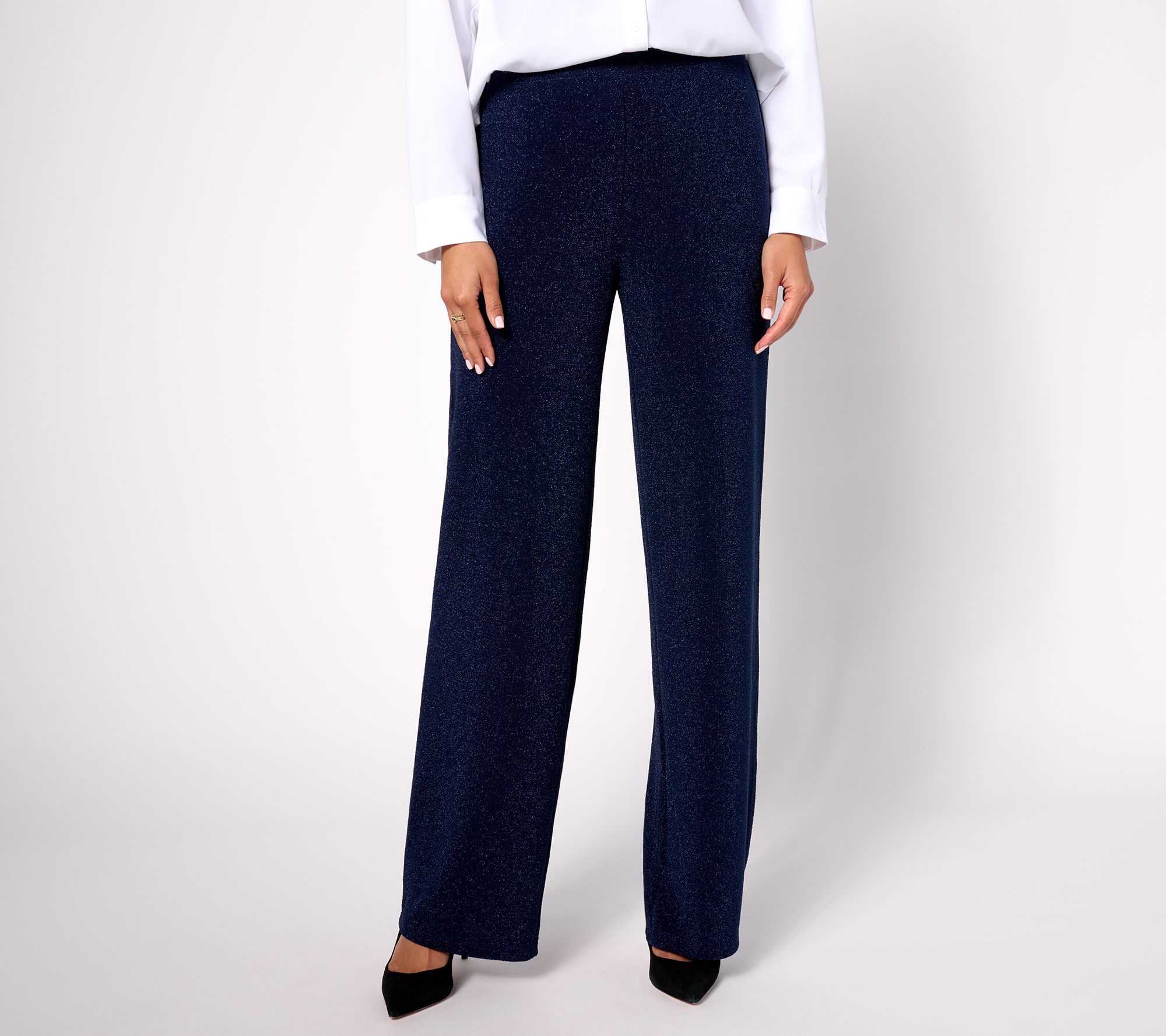 "As Is" Susan Graver Occasion Petite Metallic Knit Wide Leg Pants