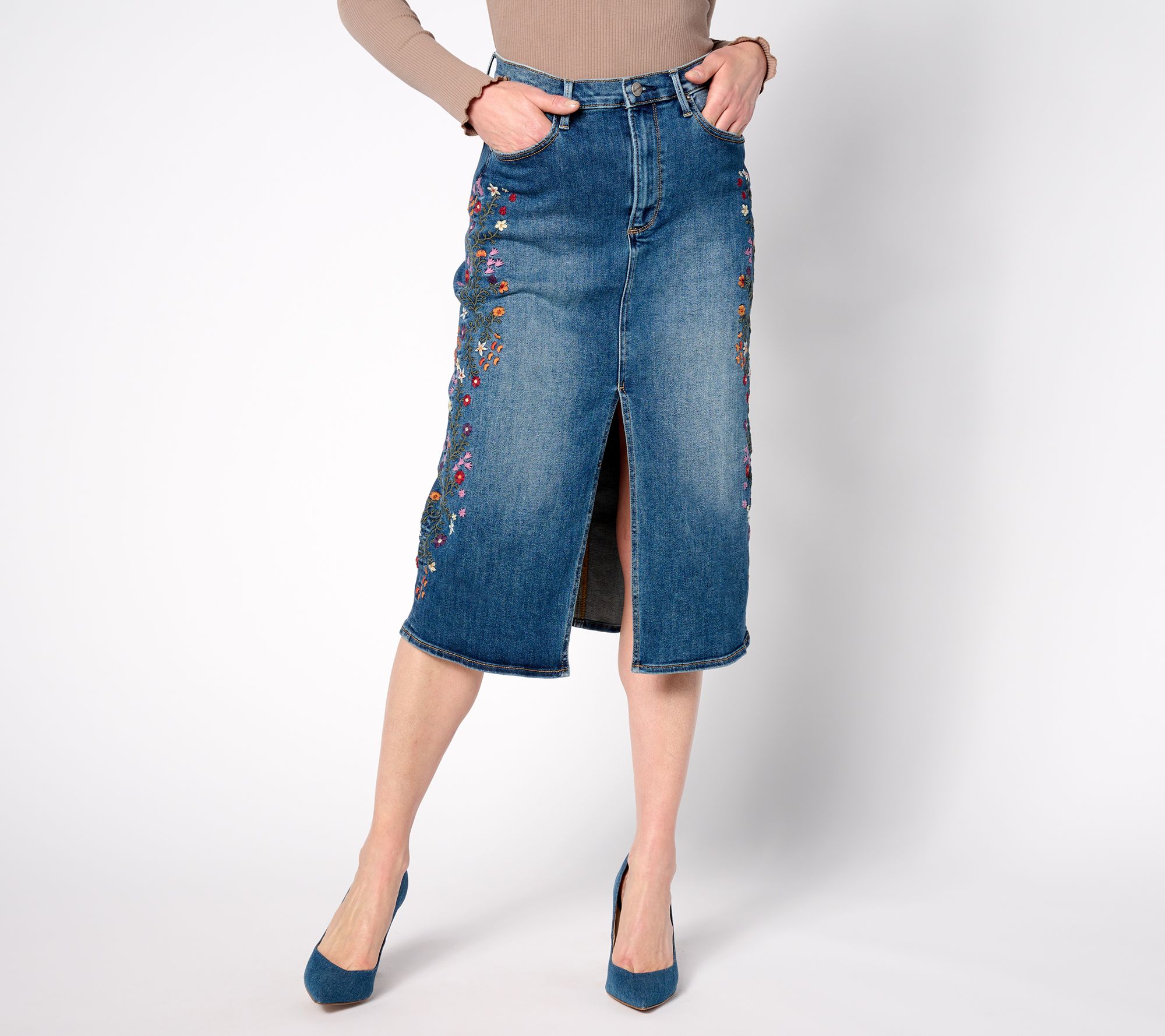 "As Is" Driftwood Jeans Embroidered Piper Skirt- Strawberry