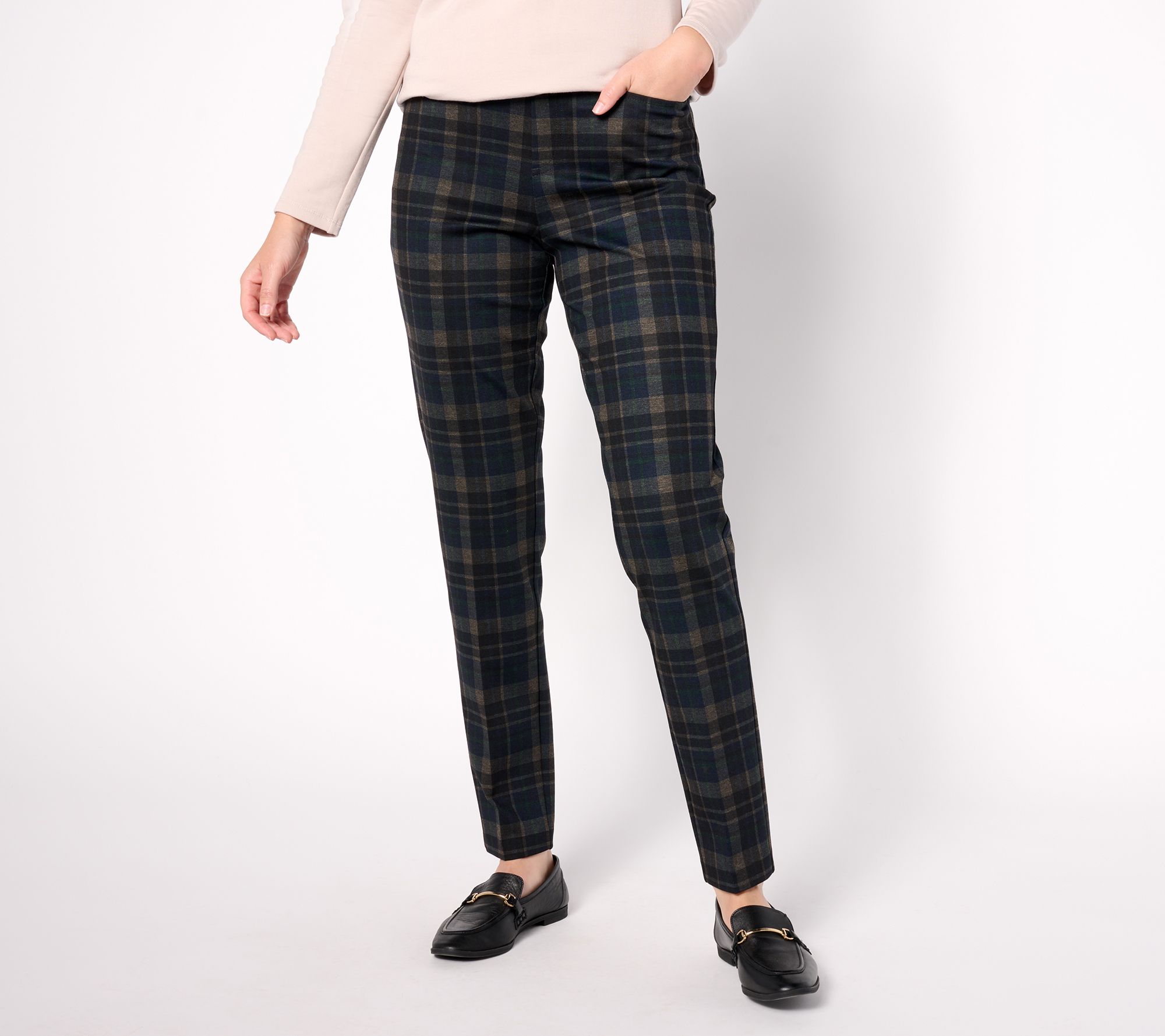 "As Is" Susan Graver Petite Printed Ponte Knit Slim Leg Pants w/ Pocket