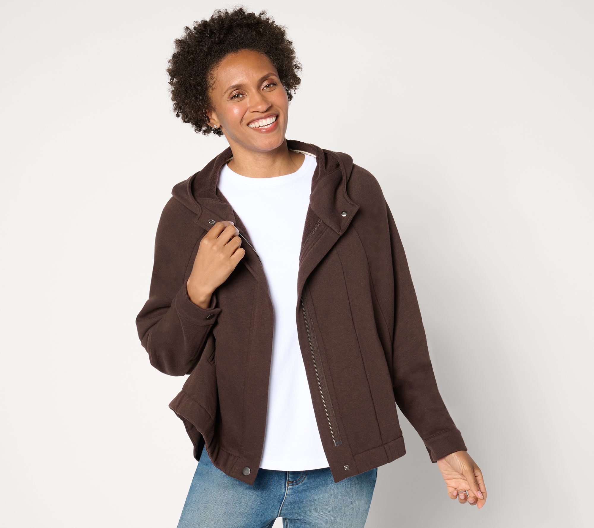 Peace Love World French Terry Zip-Front Hooded Jacket