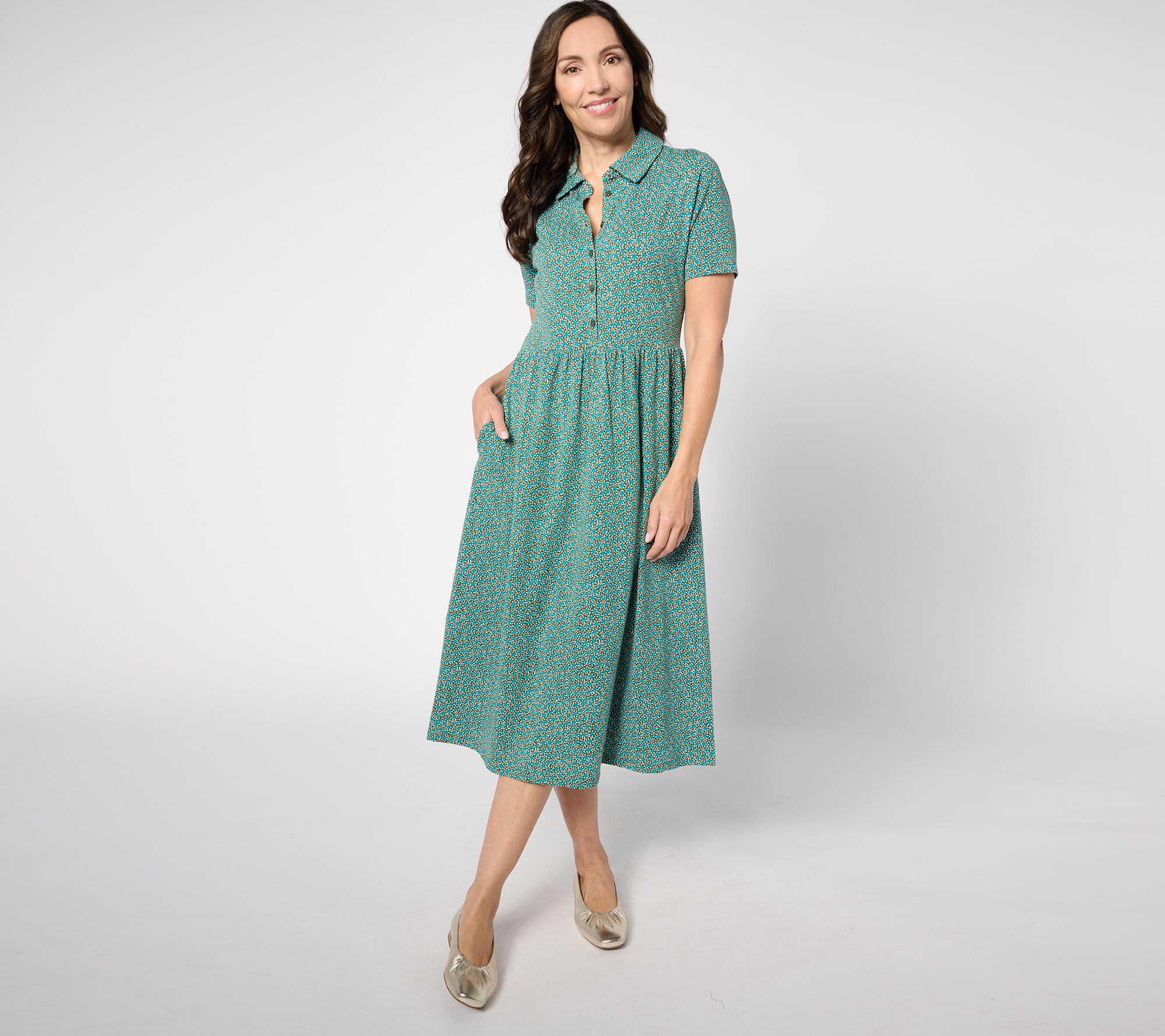 "As Is" Denim & Co. Regular Printed Favorite Jersey Collared Dress