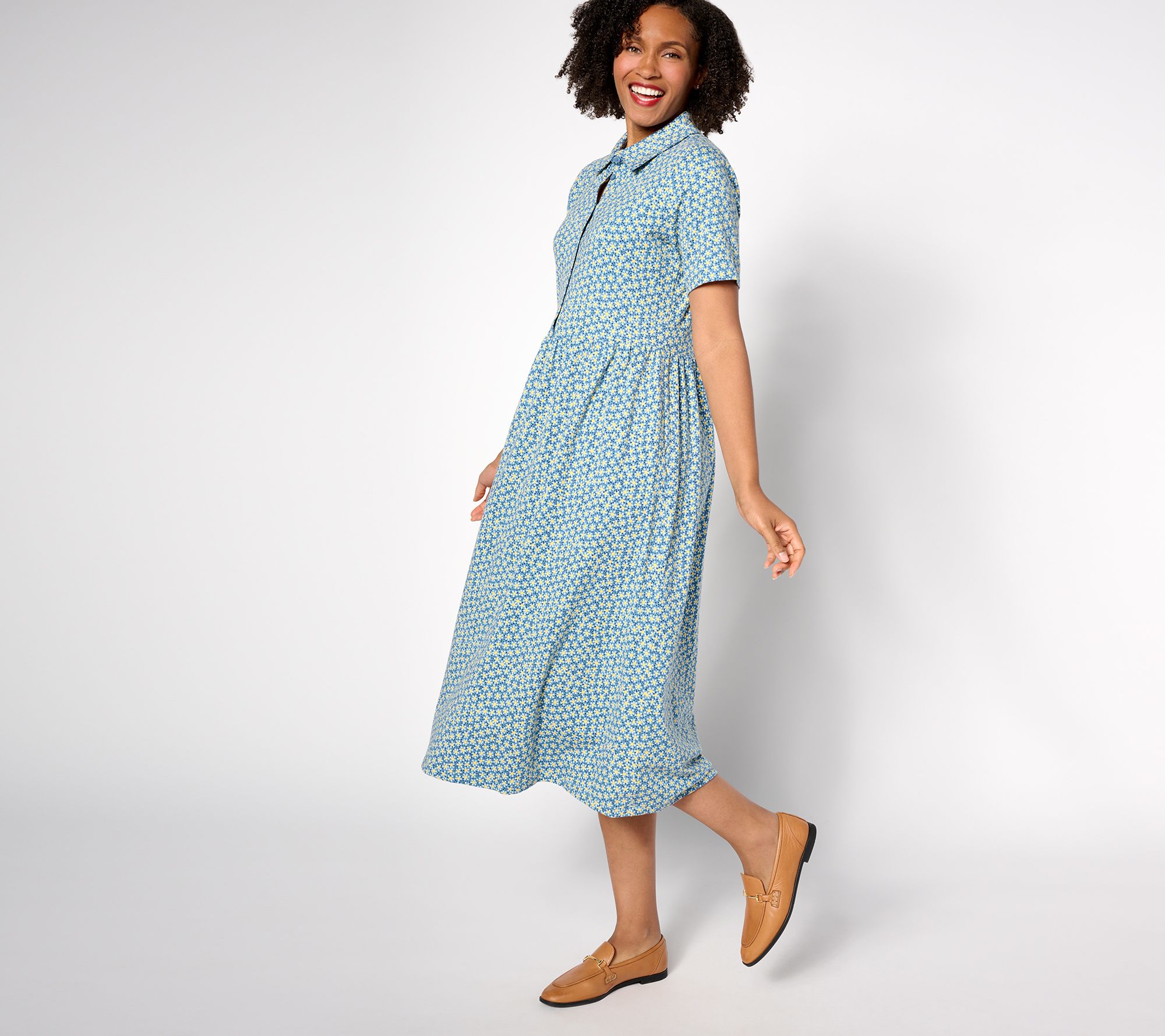 "As Is" Denim & Co. Regular Printed Favorite Jersey Collared Dress