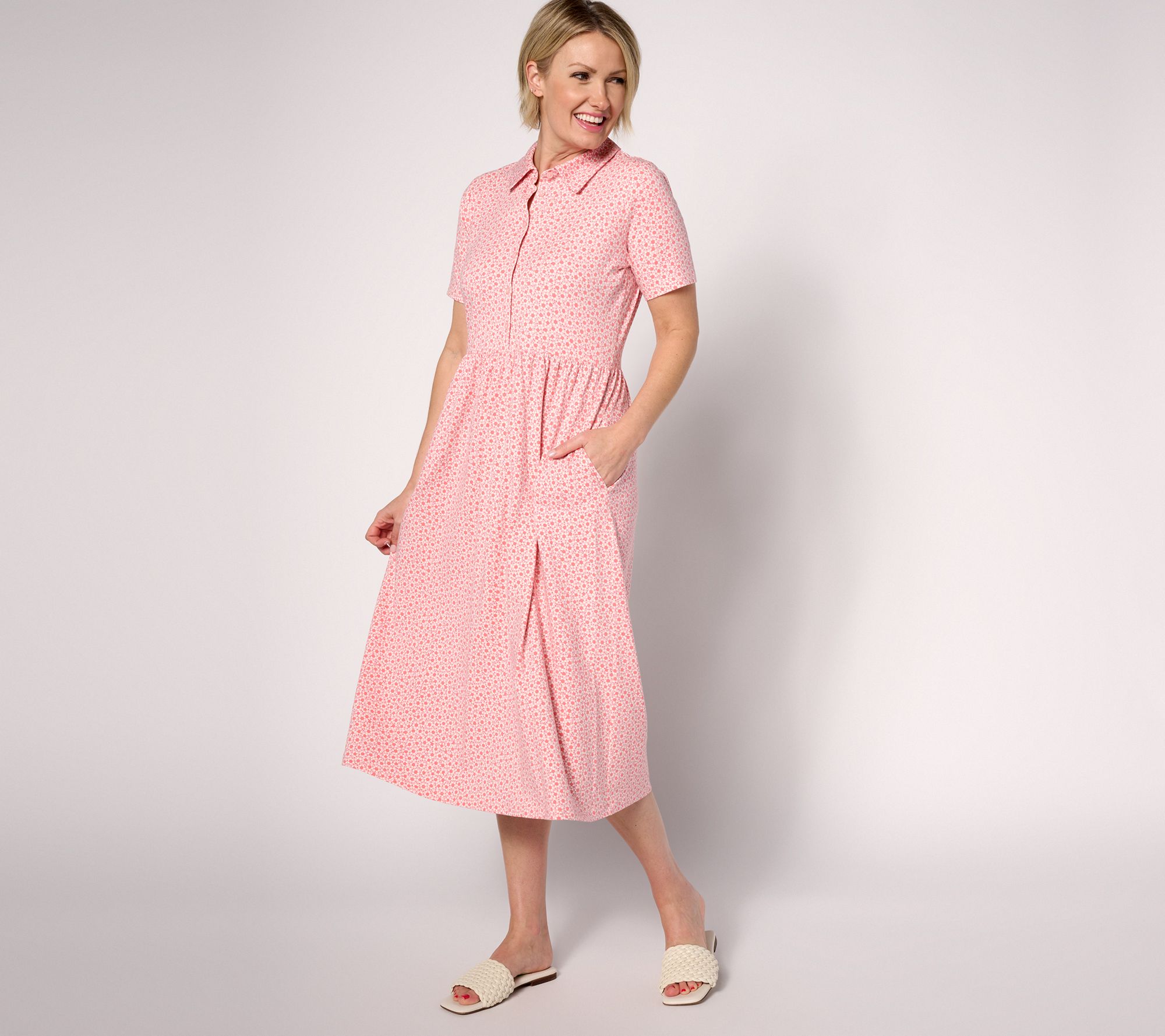"As Is" Denim & Co. Regular Printed Favorite Jersey Collared Dress