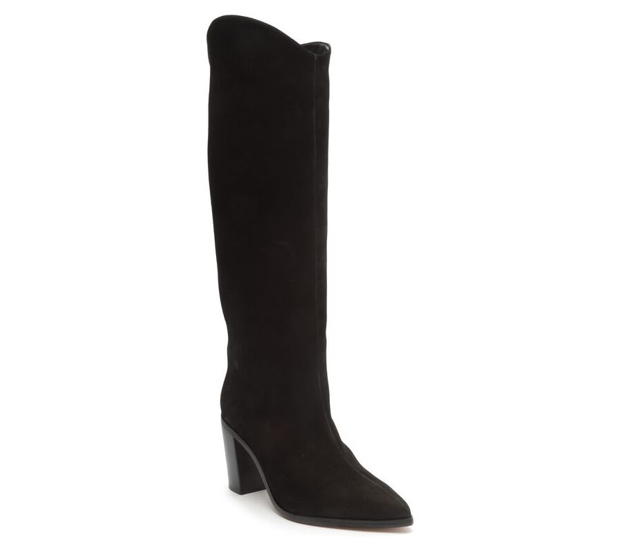 As Is Schutz Suede Heeled Knee High Boots- Maryana Block