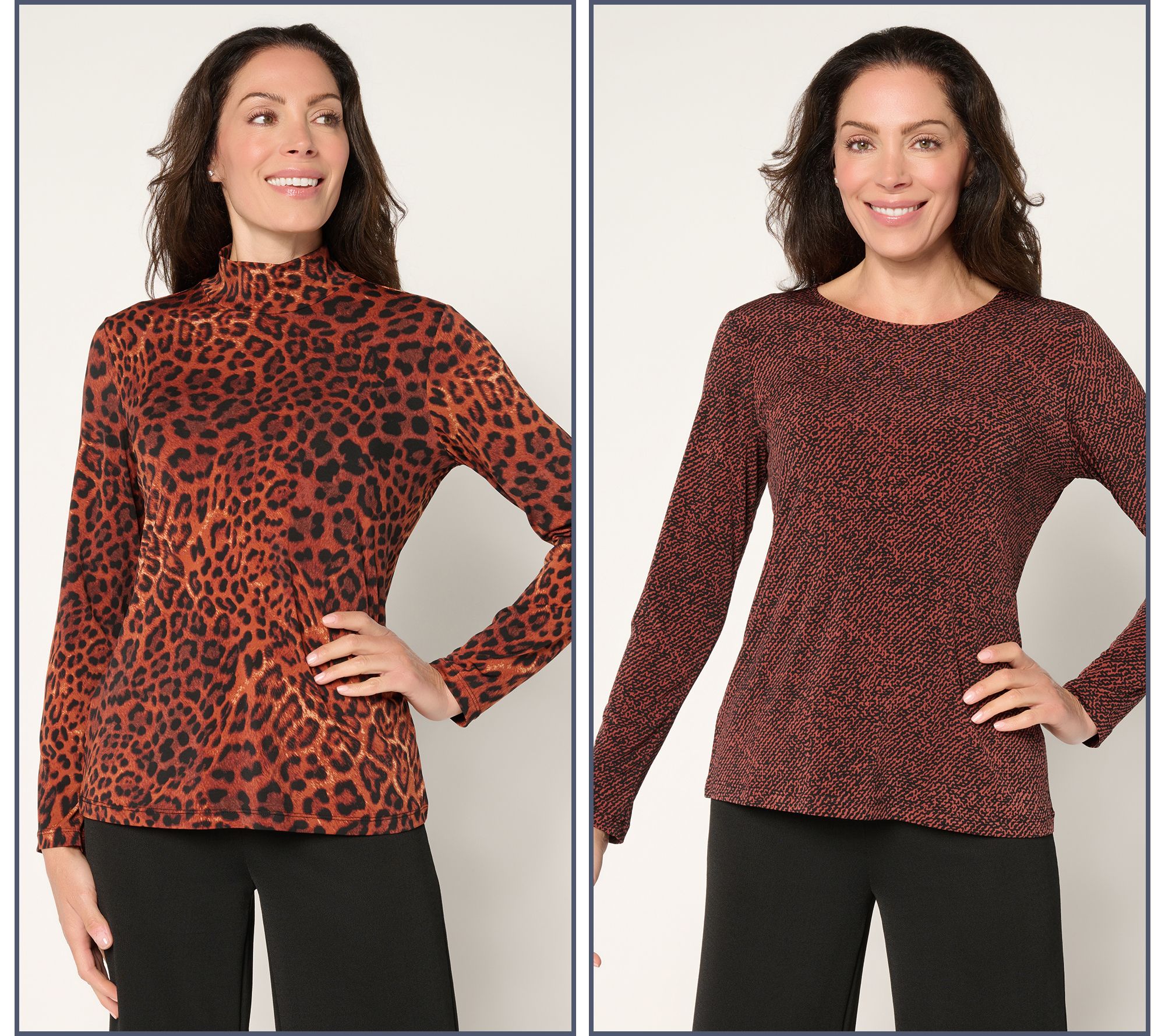 Susan Graver Printed Liquid Knit Set of 2 Long Sleeve Tops