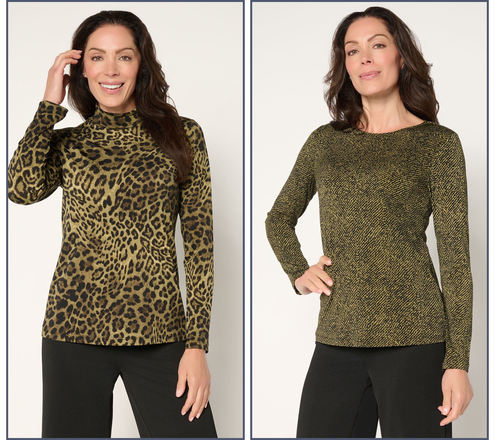 Susan Graver Printed Liquid Knit Set of 2 Long Sleeve Tops
