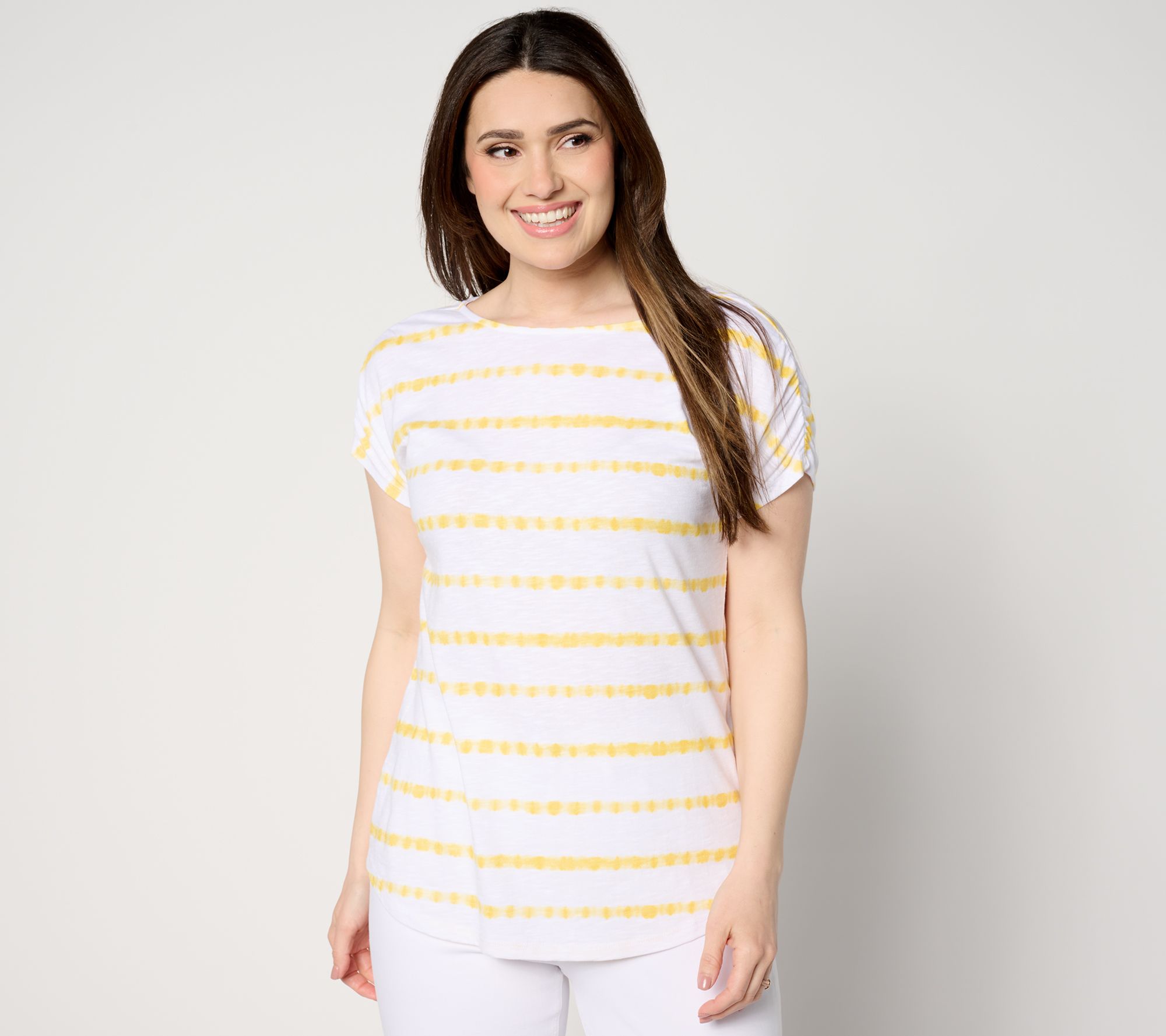 "As Is" Denim & Co. Americana Texture Knit Boat Neck Striped Top