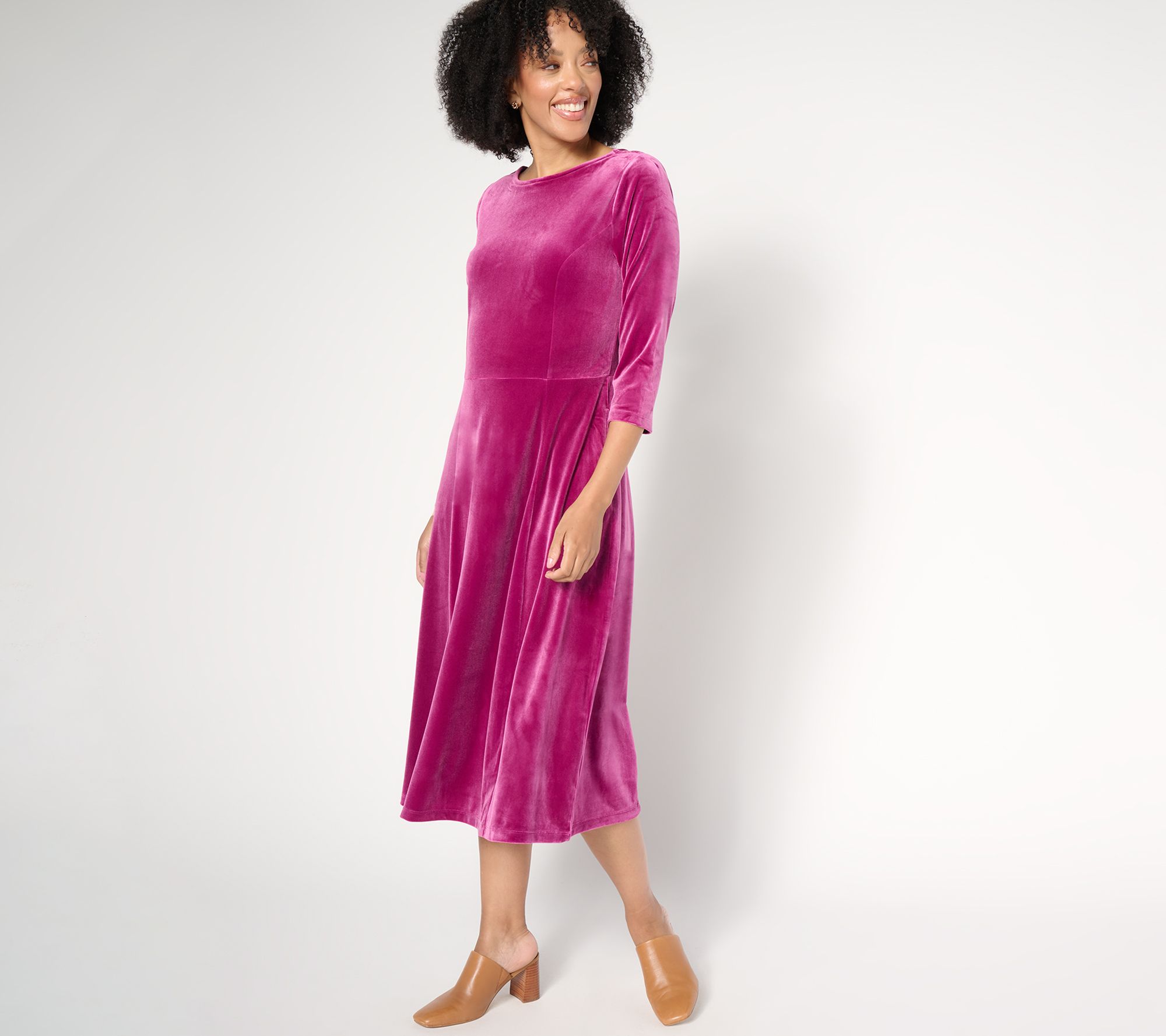 Denim & Co. Regular Knit Velvet Round Neck Midi Dress