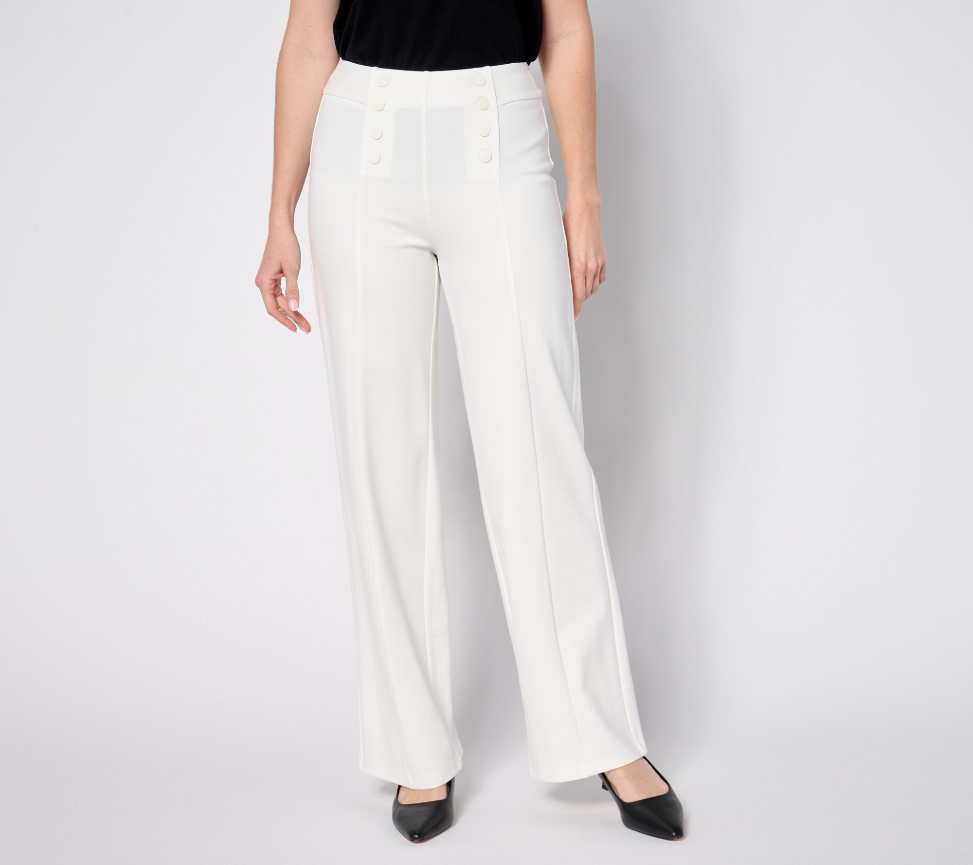 Belle by Kim Gravel Regular Resort Ready Ponte Wide Leg Pant w/ Buttons