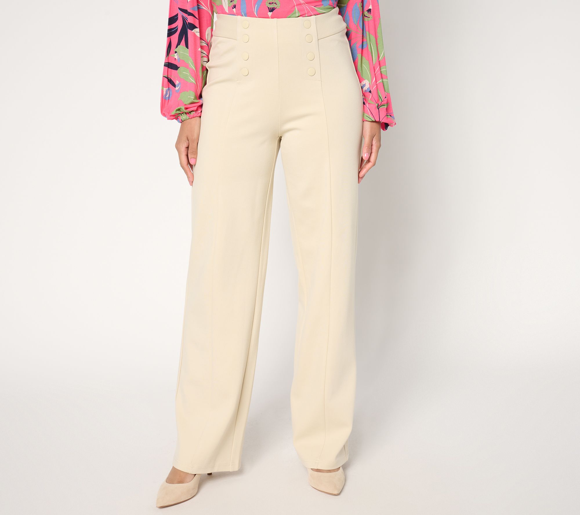 Belle by Kim Gravel Regular Resort Ready Ponte Wide Leg Pant w/ Buttons