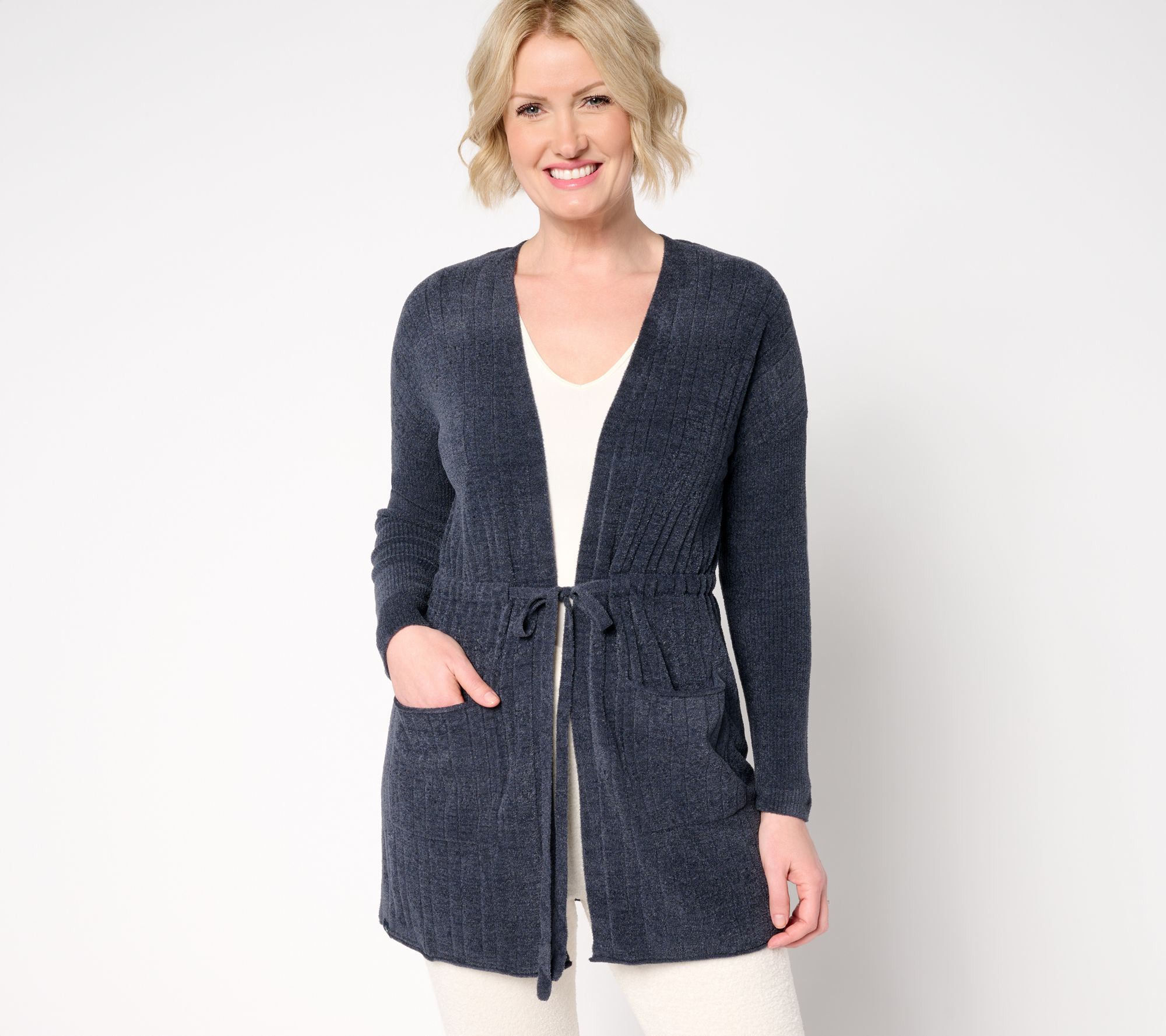 Barefoot Dreams CozyChic Ultra Lite Diamond Pointelle Tie Cardigan