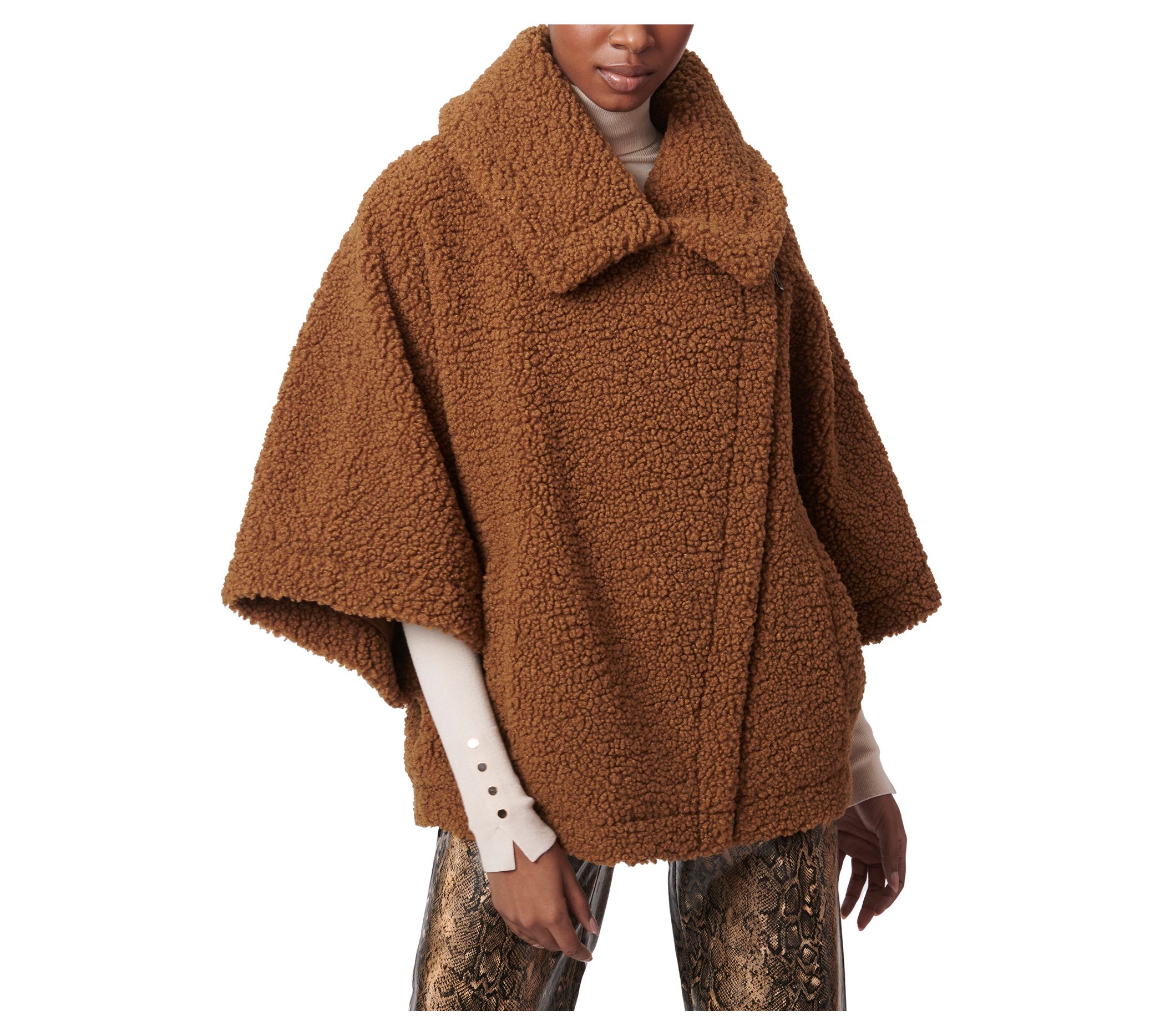 Bernardo Oversized Sherpa Asymmetric Zip Poncho - QVC.com