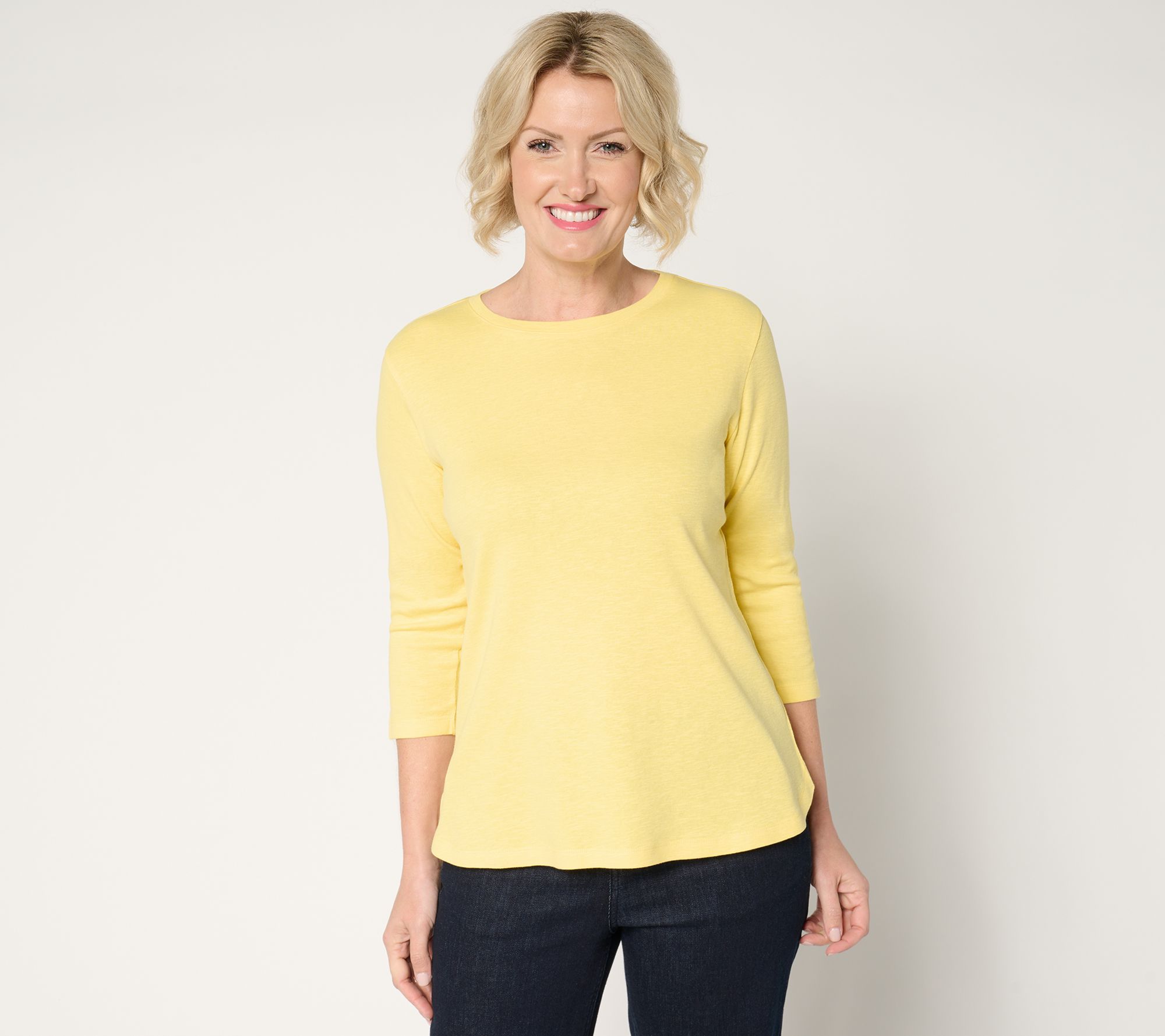 Denim & Co. Essentials Cotton Slub Rib 3/4 Sleeve Top