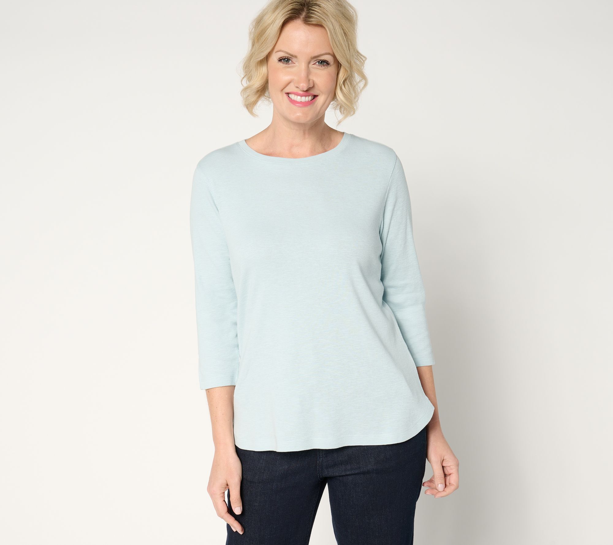 Denim & Co. Essentials Cotton Slub Rib 3/4 Sleeve Top