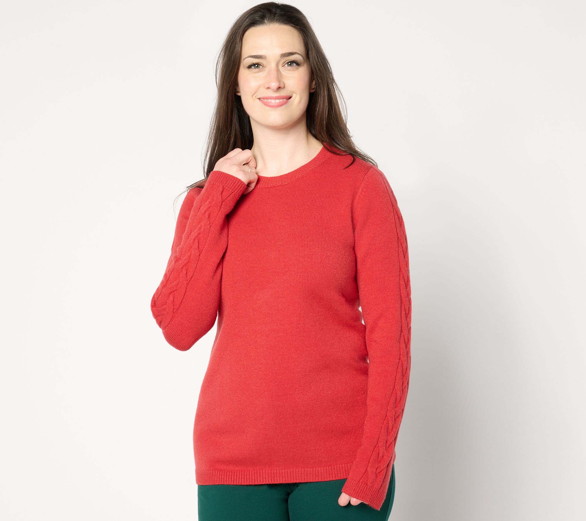 "As Is" Susan Graver Fine Gauge Crew Neck Cable Stitch Sweater