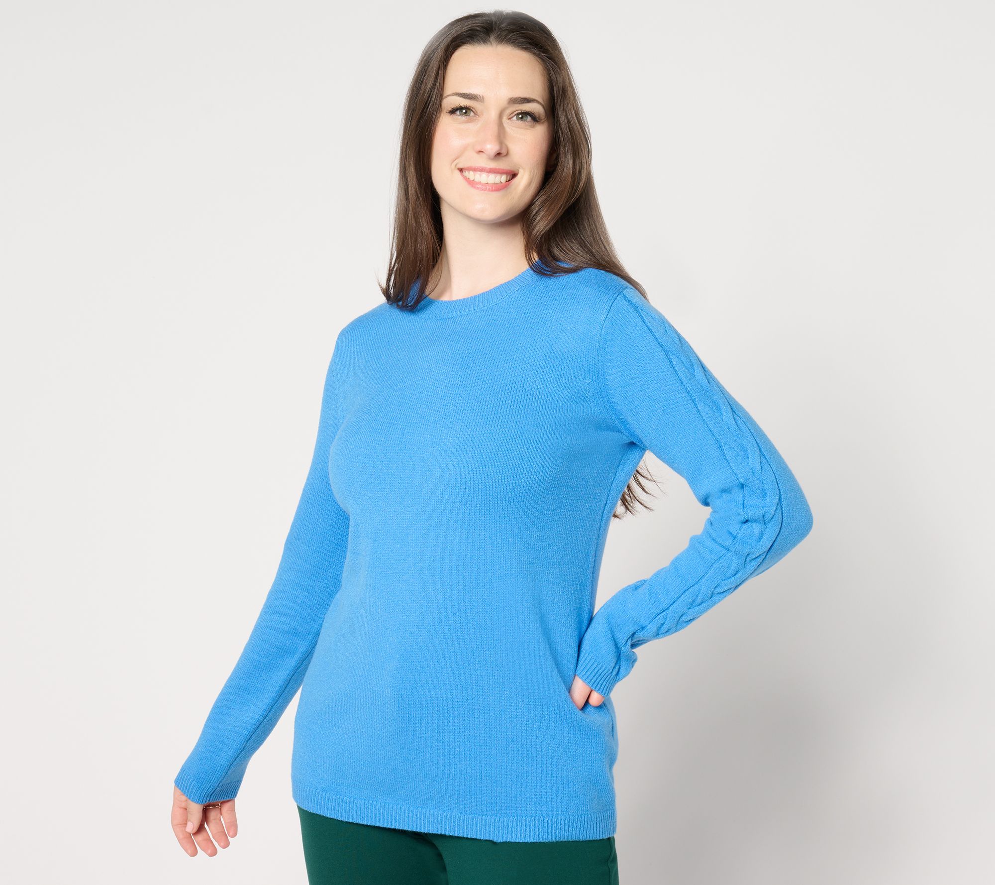 "As Is" Susan Graver Fine Gauge Crew Neck Cable Stitch Sweater