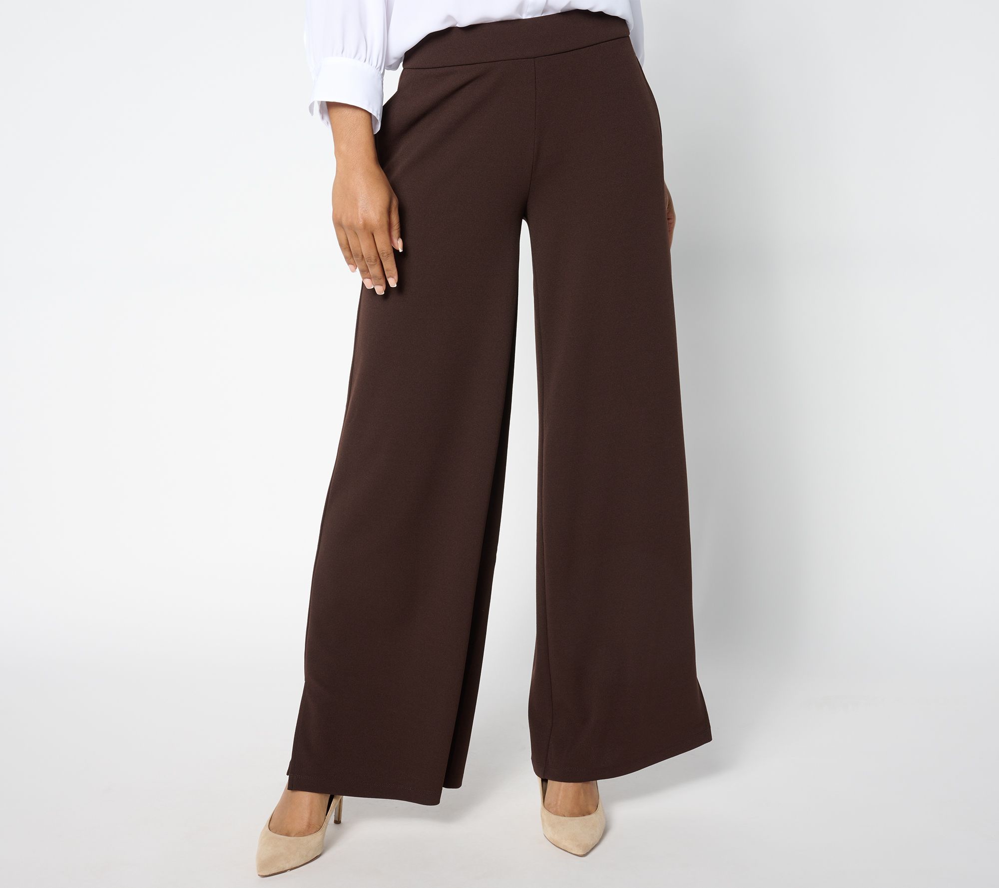 "As Is" Dennis Basso Regular Luxe Crepe Wide Leg Pant with Slit