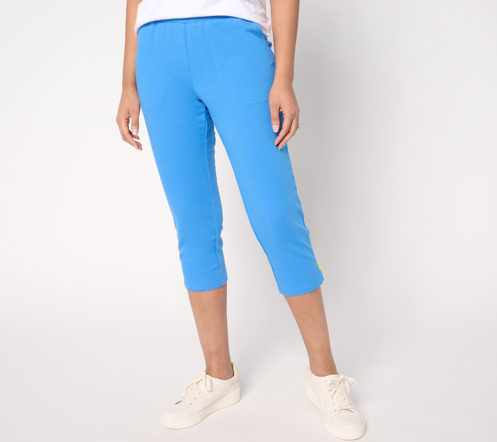 Belle by Kim Gravel Petite French Terry Pop of Neon Zip Capri Pants