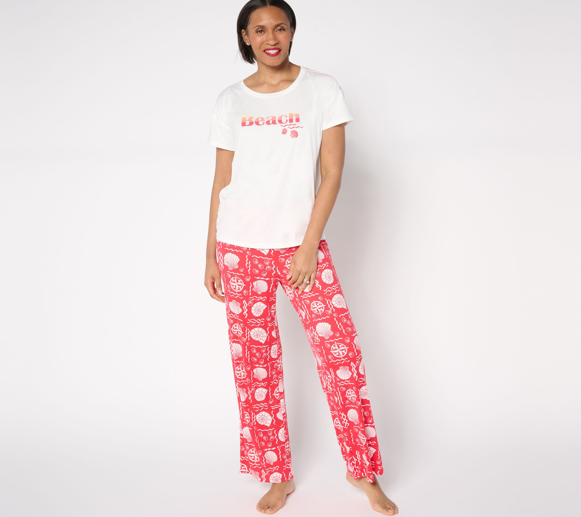 AnyBody Petite Lush Jersey Sleep Set with Graphic Tee and Ankle Pants
