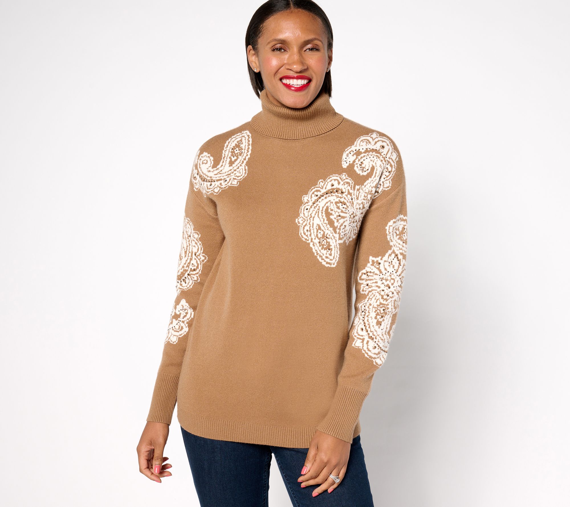 "As Is" Denim & Co. Signature Embroidered Turtleneck Sweater