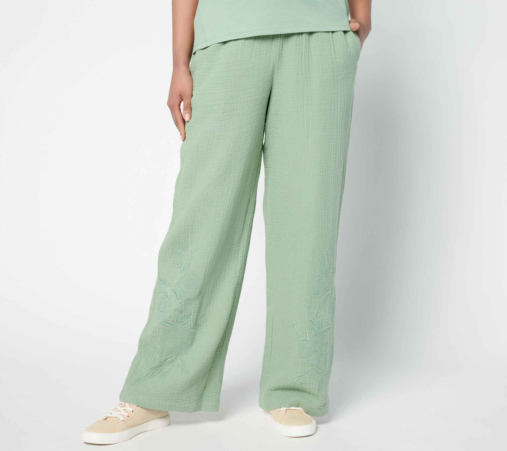 Peace Love World Boheme Regular Cotton Gauze Pants with Embroidery