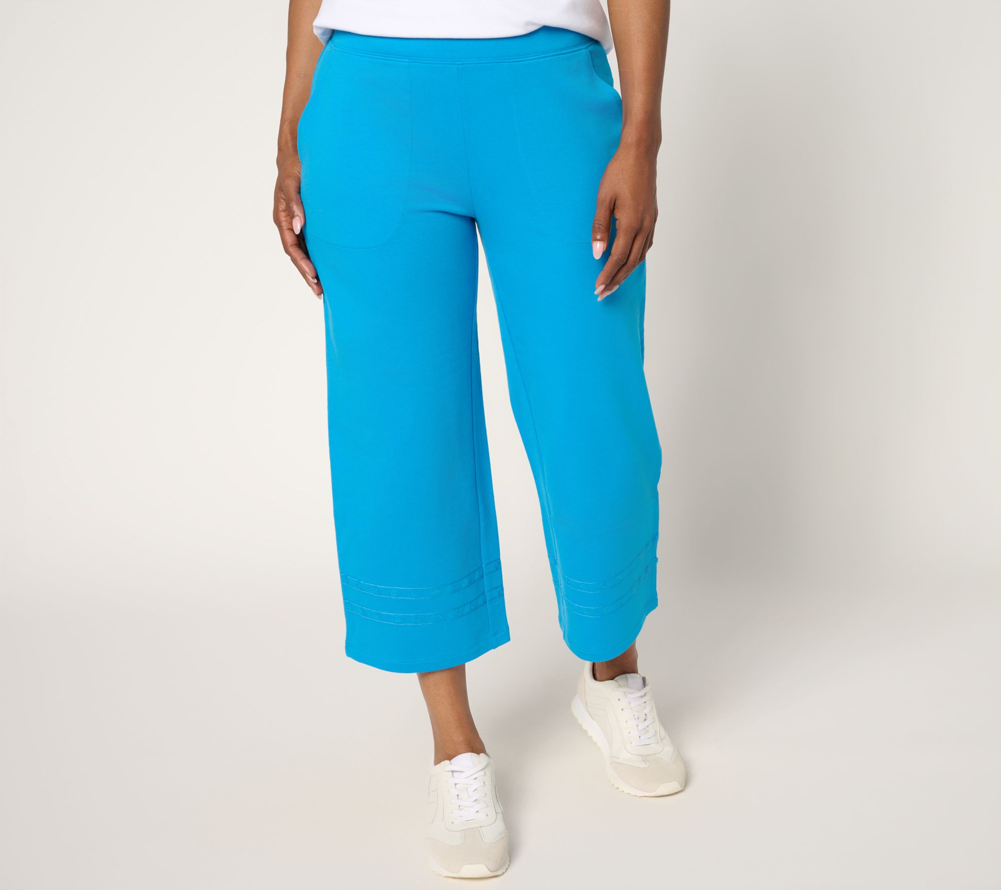Denim & Co. Active Petite French Terry Crop Pant with Embroidery