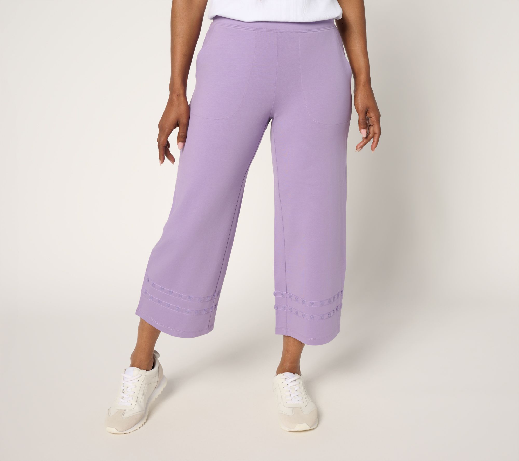 Denim & Co. Active Petite French Terry Crop Pant with Embroidery