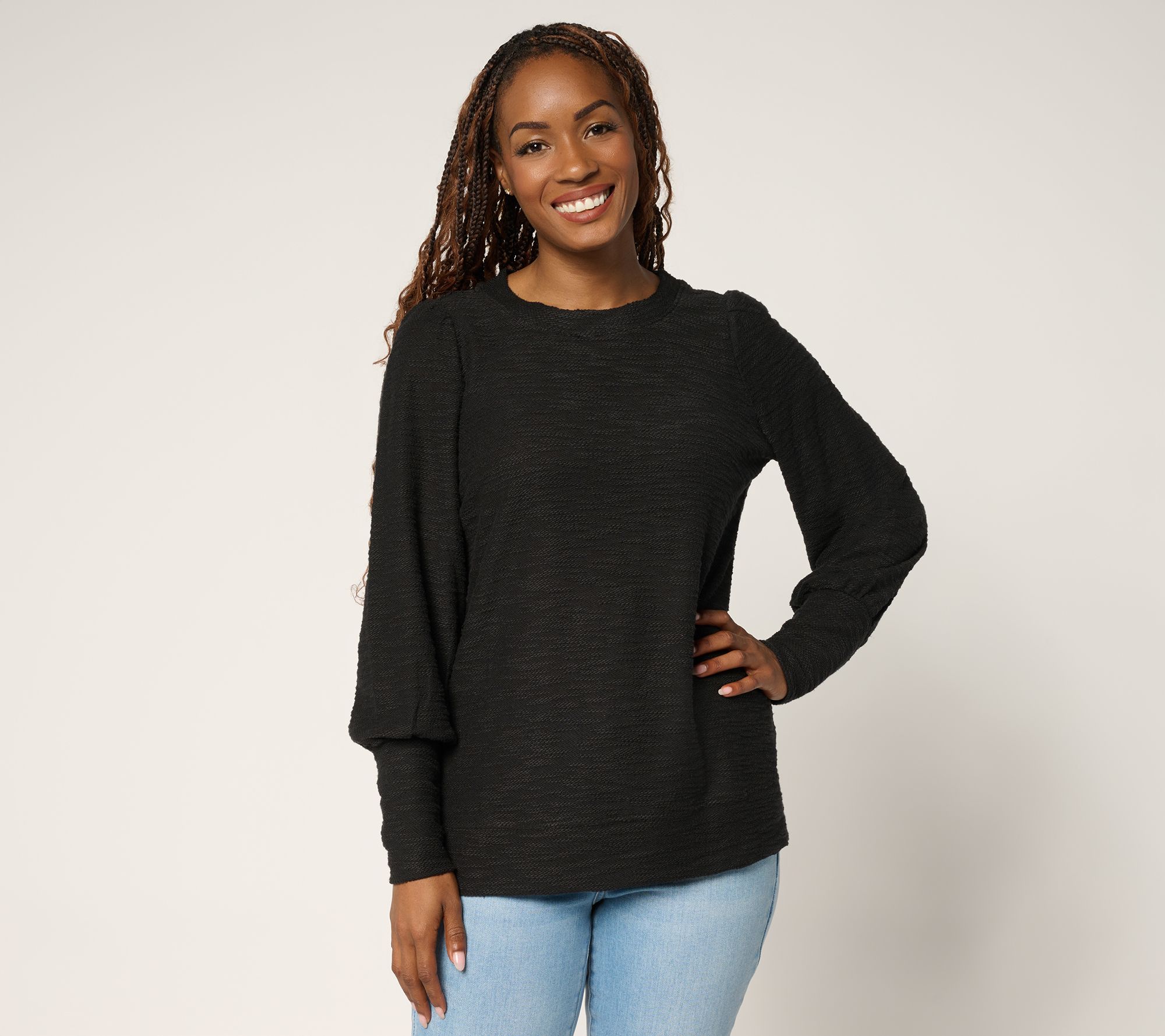 Belle by Kim Gravel Sweatshirt Slub Crewneck Bishop Slv Top