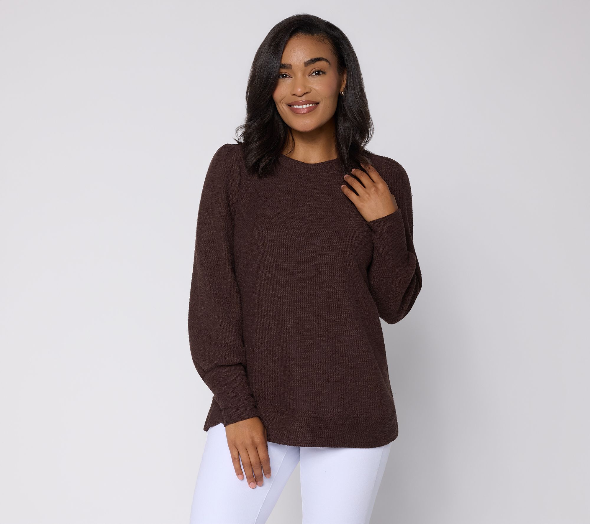 Belle by Kim Gravel Sweatshirt Slub Crewneck Bishop Slv Top