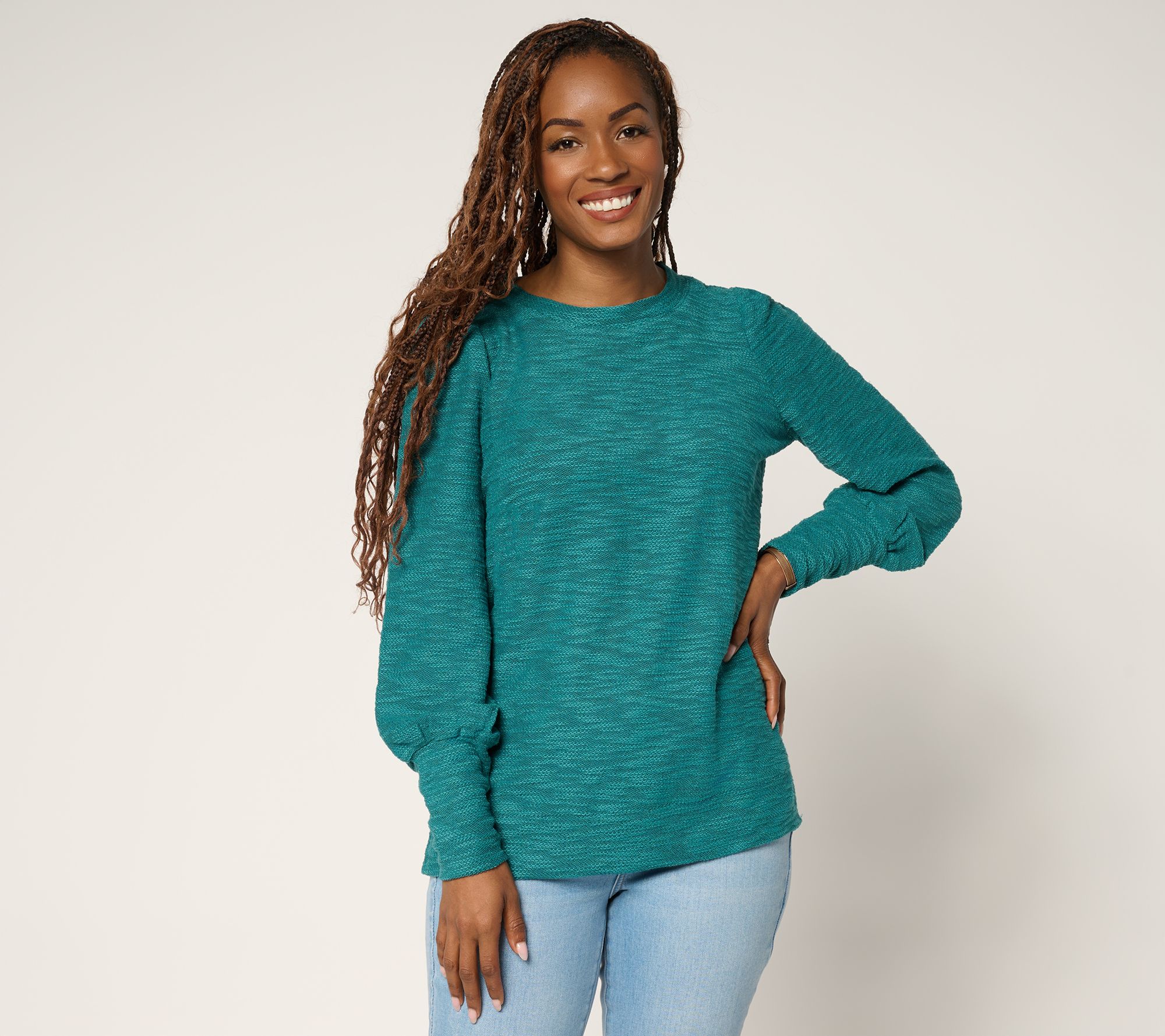 Belle by Kim Gravel Sweatshirt Slub Crewneck Bishop Slv Top