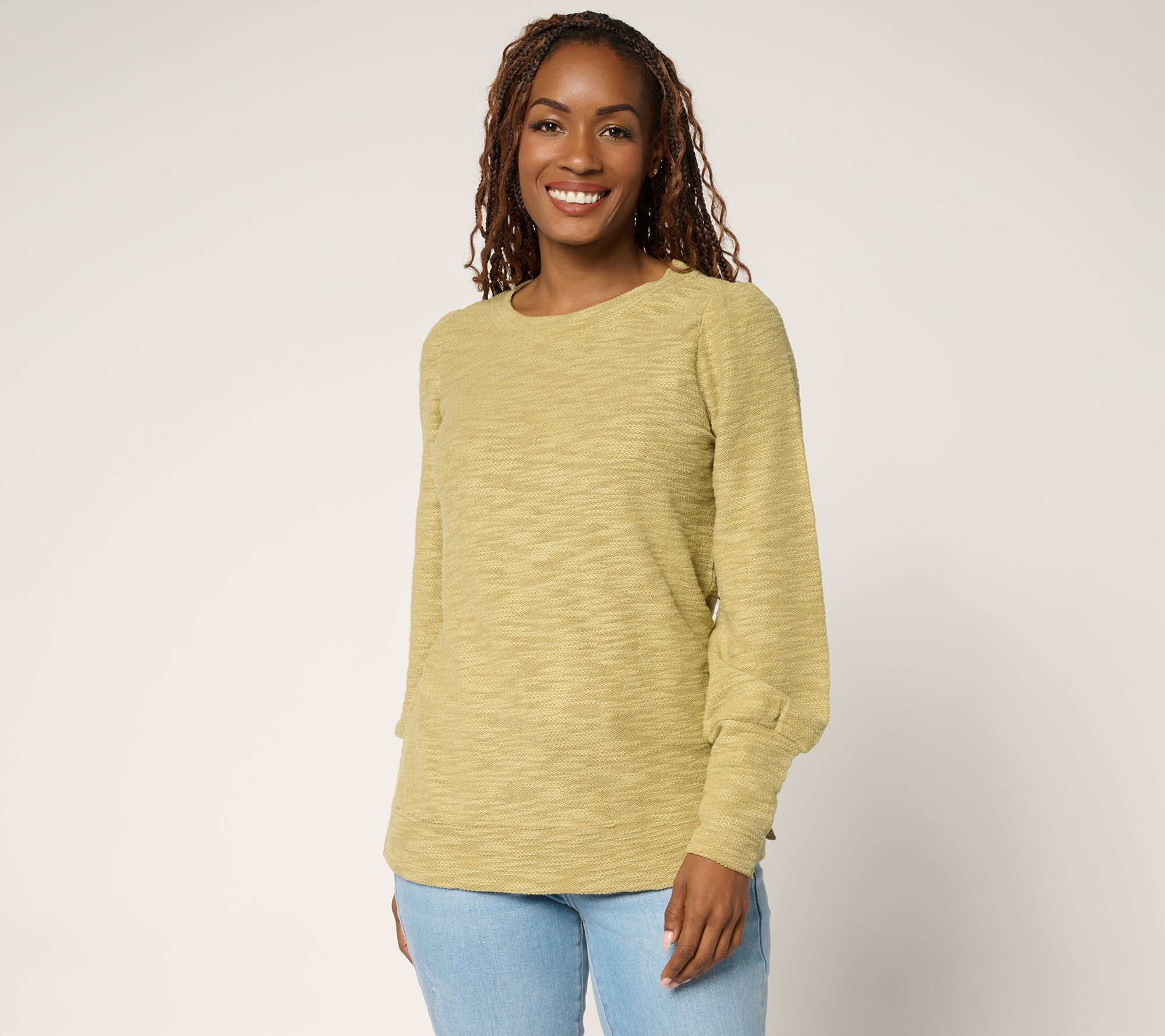 Belle by Kim Gravel Sweatshirt Slub Crewneck Bishop Slv Top
