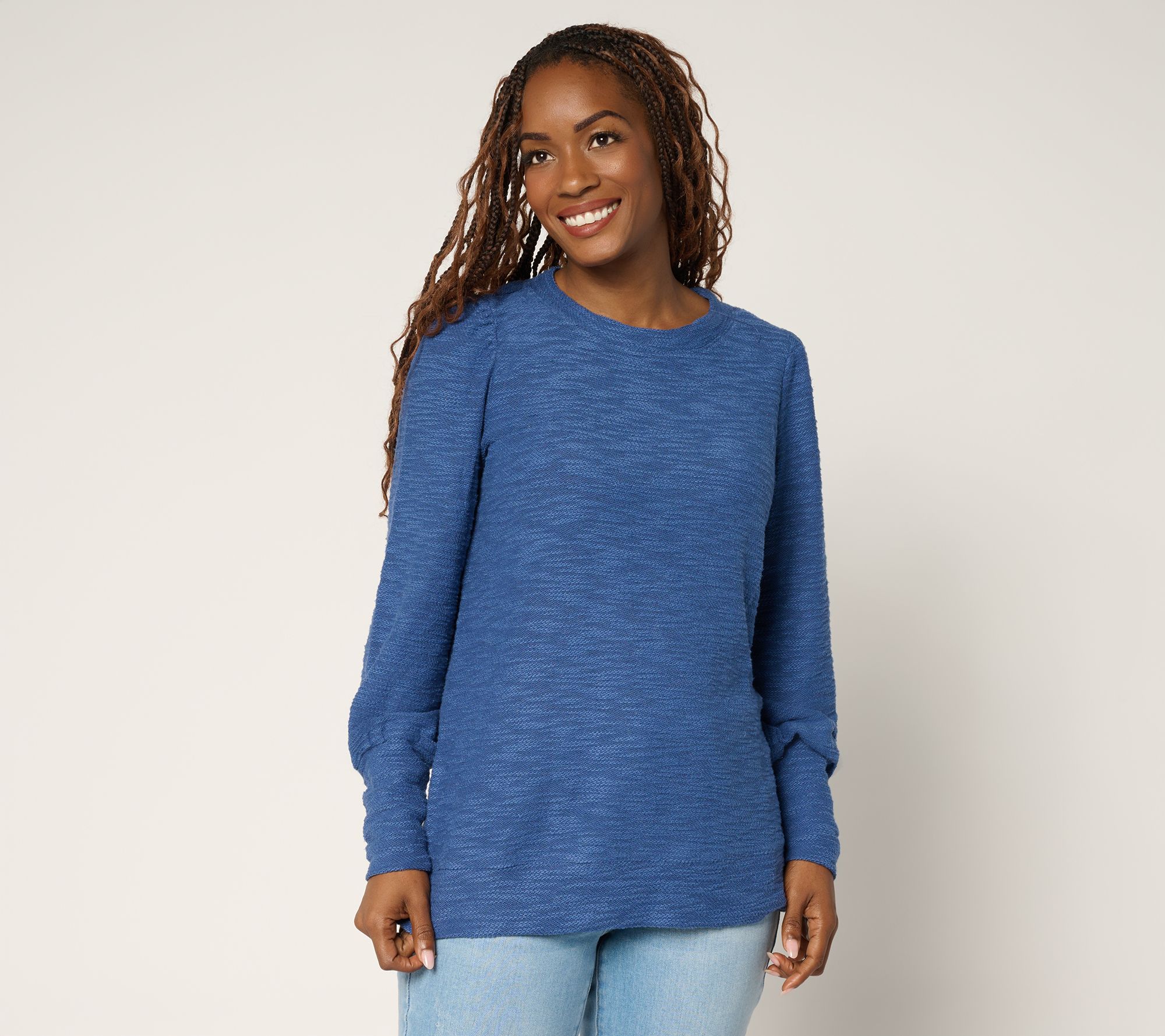 Belle by Kim Gravel Sweatshirt Slub Crewneck Bishop Slv Top