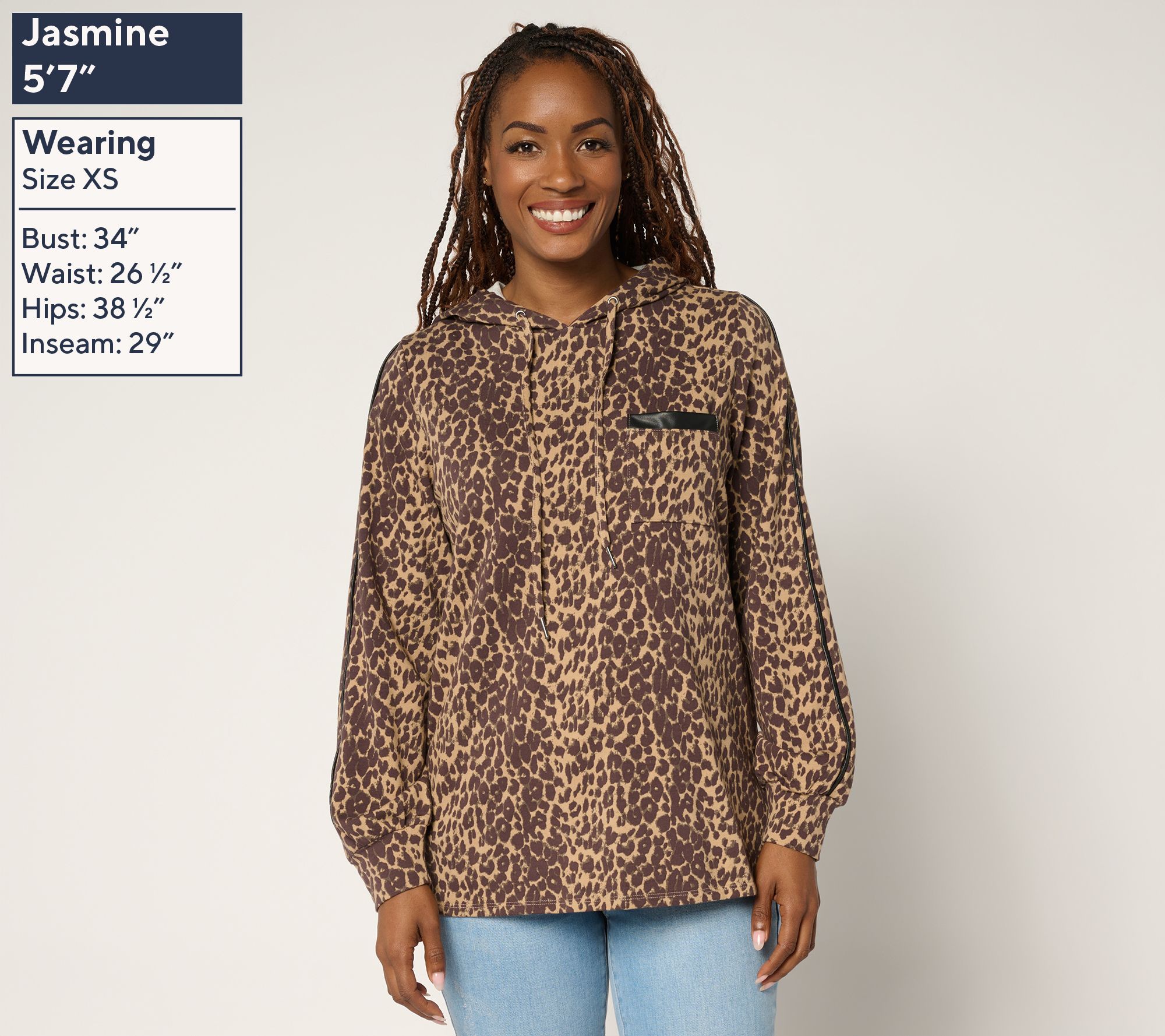 Belle by Kim Gravel Just a Touch Faux Leather Trim Hoodie - QVC.com