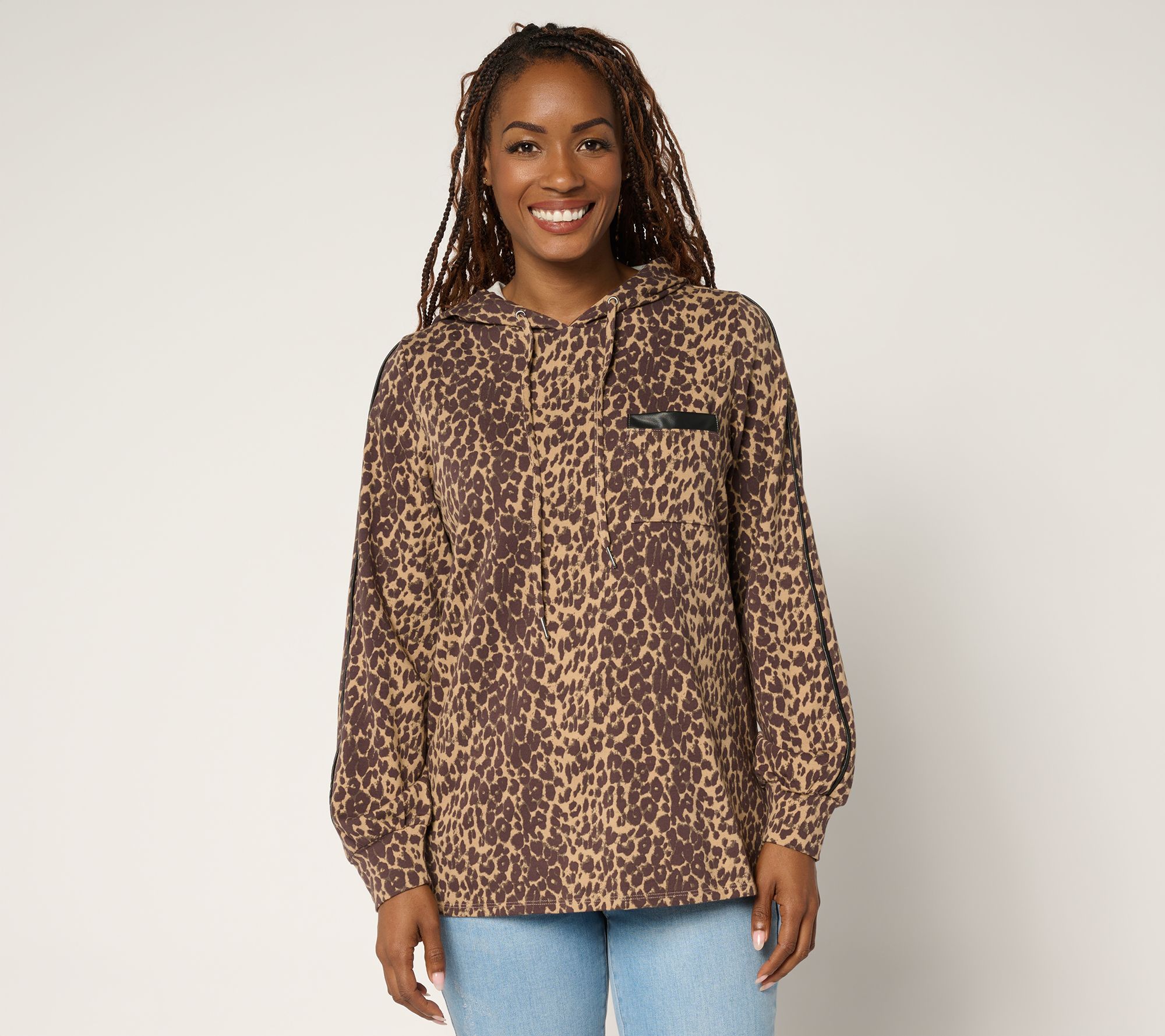 Belle by Kim Gravel Just a Touch Faux Leather Trim Hoodie