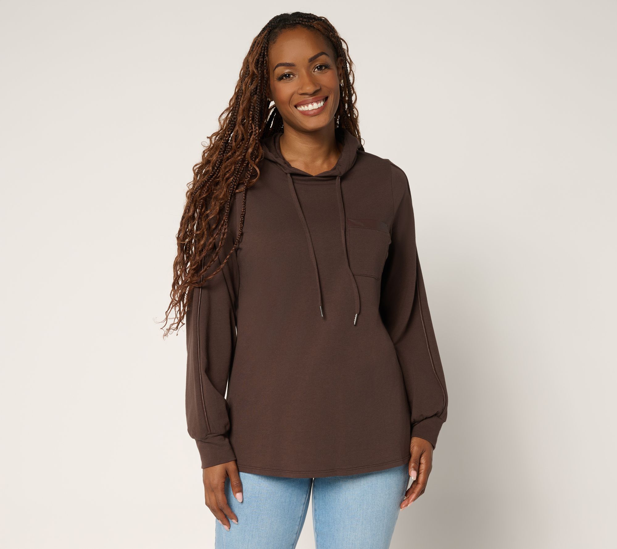 Belle by Kim Gravel Just a Touch Faux Leather Trim Hoodie