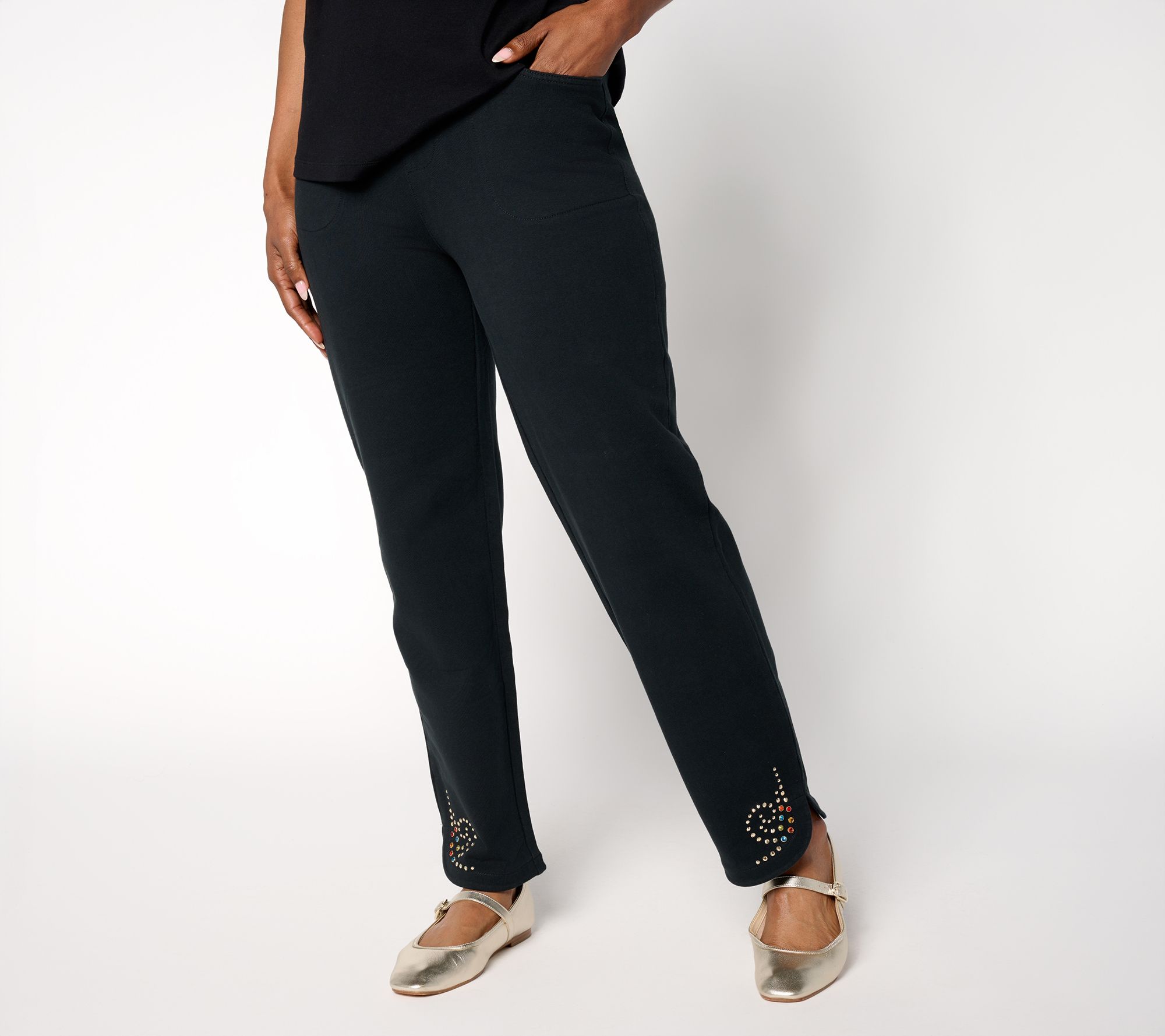 Quacker Factory DreamJeannes Regular Swirl Leaves Tulip Hem Ankle Jeans