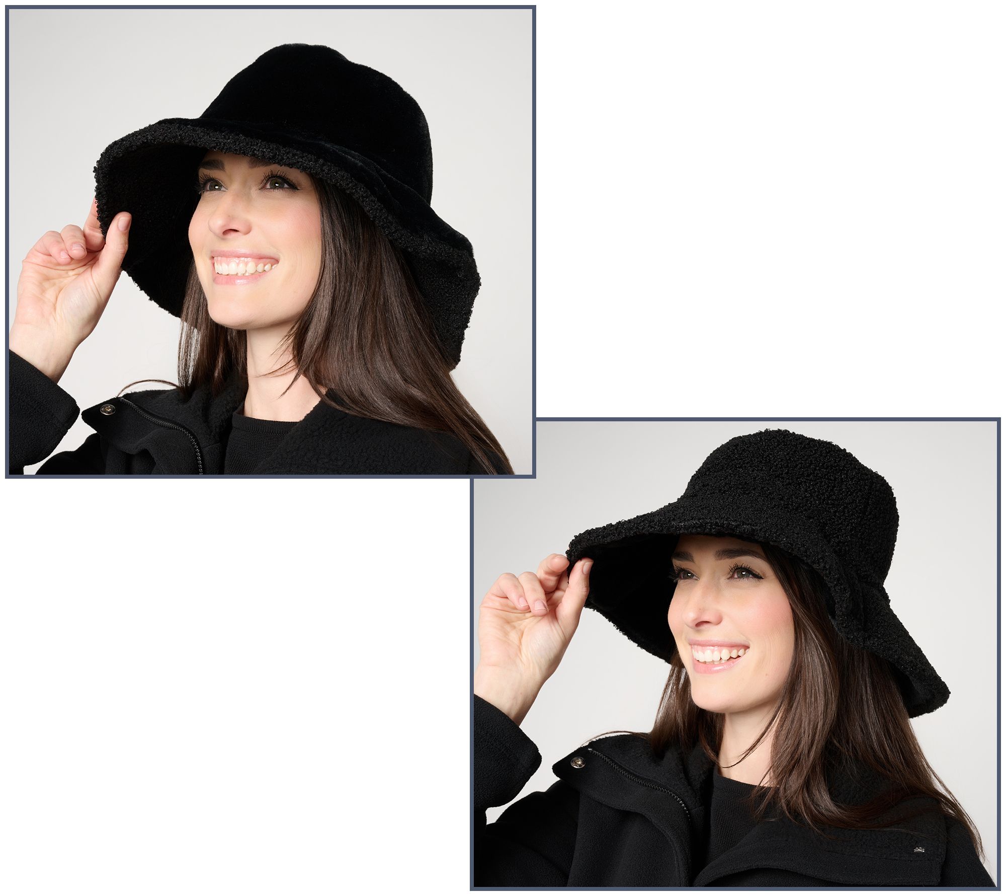 Sprigs Reversible Faux Fur & Boucle Wide Brim Hat