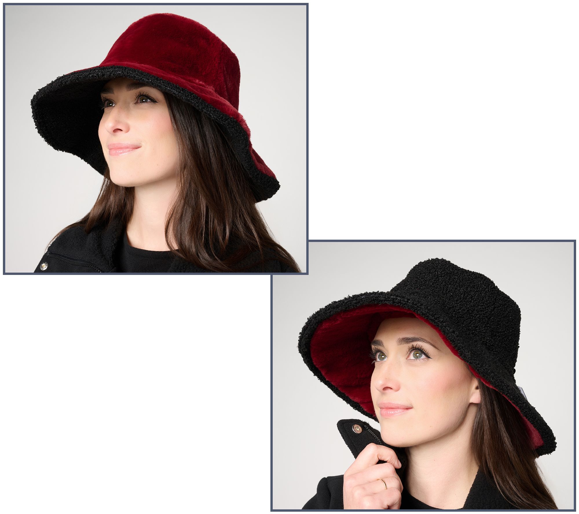 Sprigs Reversible Faux Fur & Boucle Wide Brim Hat