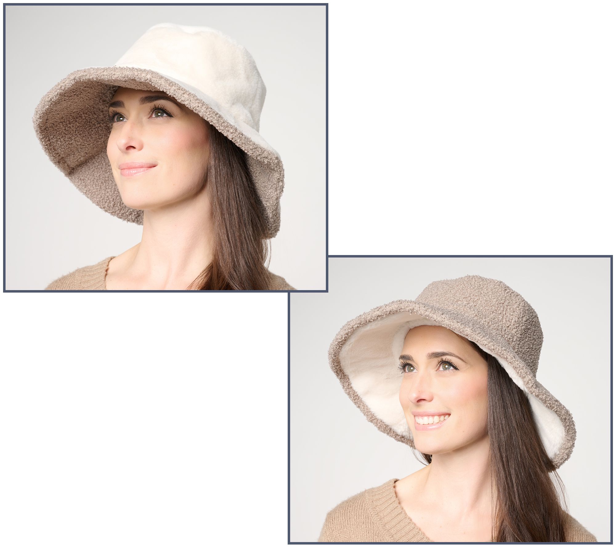 Sprigs Reversible Faux Fur & Boucle Wide Brim Hat