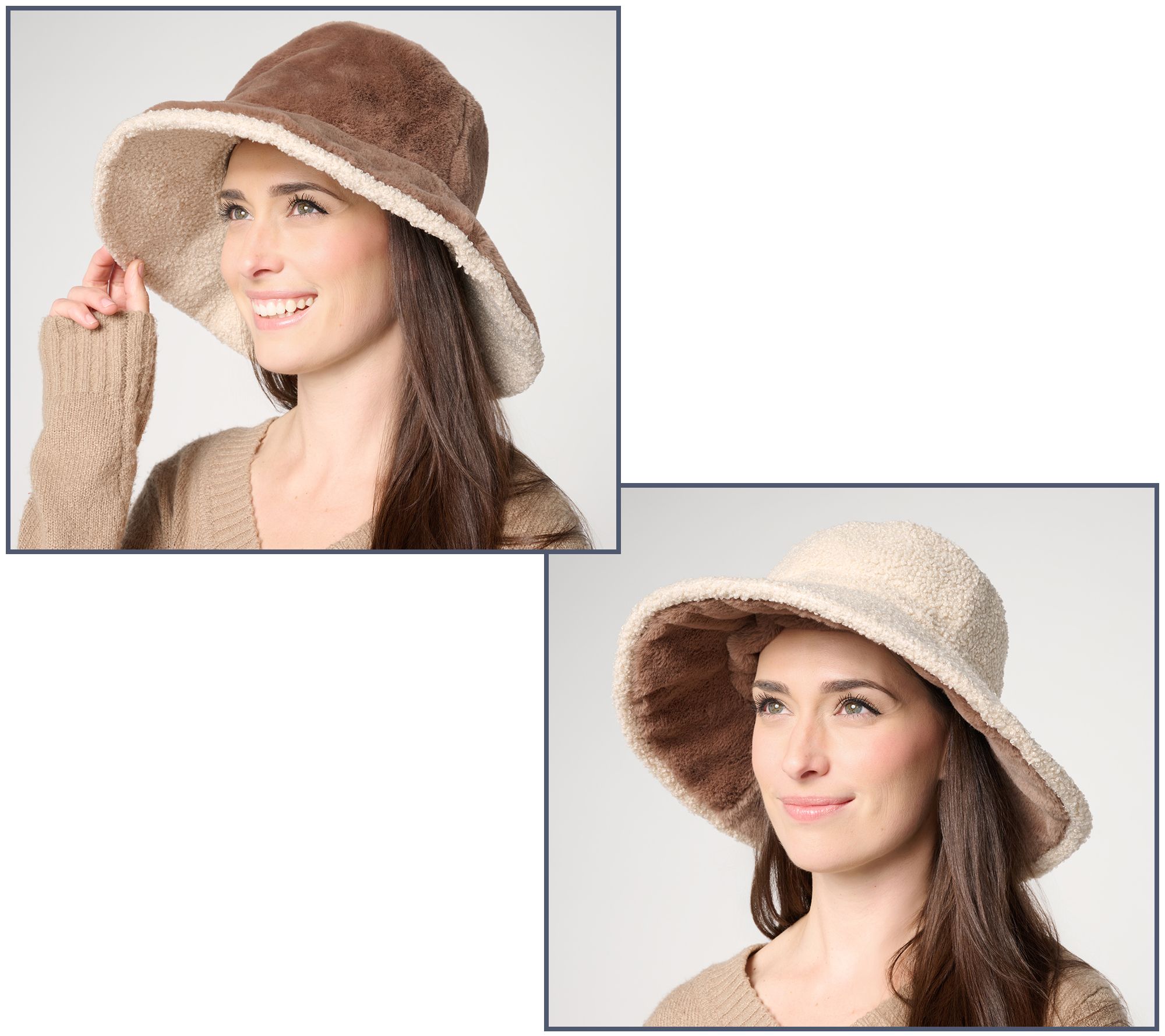 Sprigs Reversible Faux Fur & Boucle Wide Brim Hat