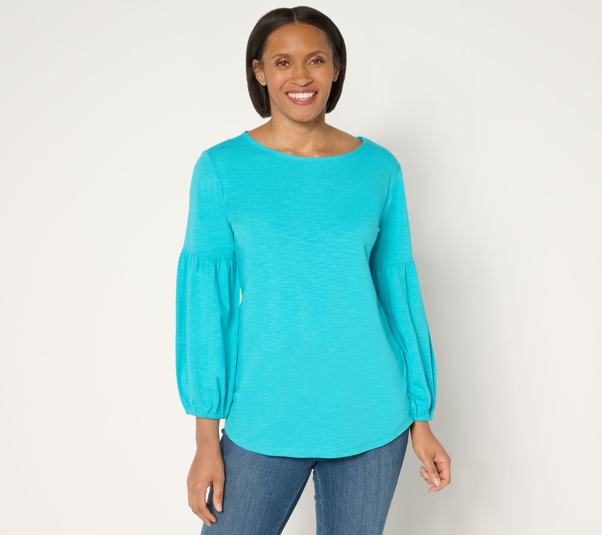 "As Is" Belle Boho by Kim Gravel Slub Knit Blouson Sleeve Top