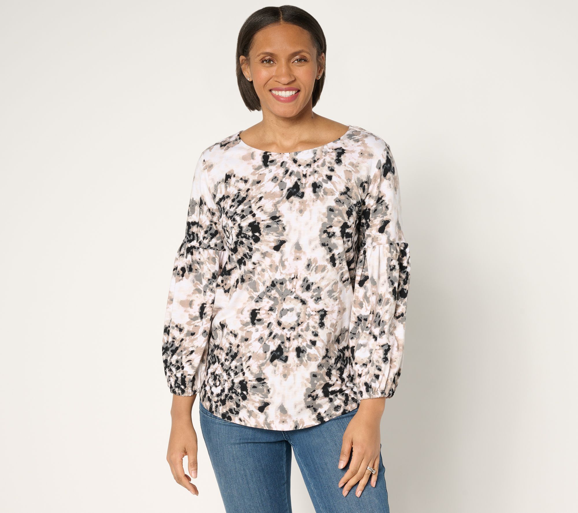 "As Is" Belle Boho by Kim Gravel Slub Knit Blouson Sleeve Top