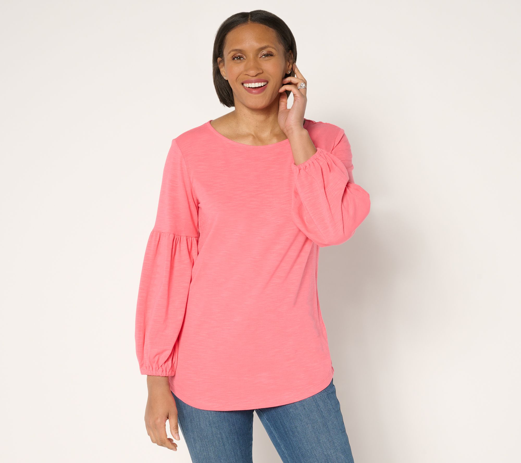 "As Is" Belle Boho by Kim Gravel Slub Knit Blouson Sleeve Top