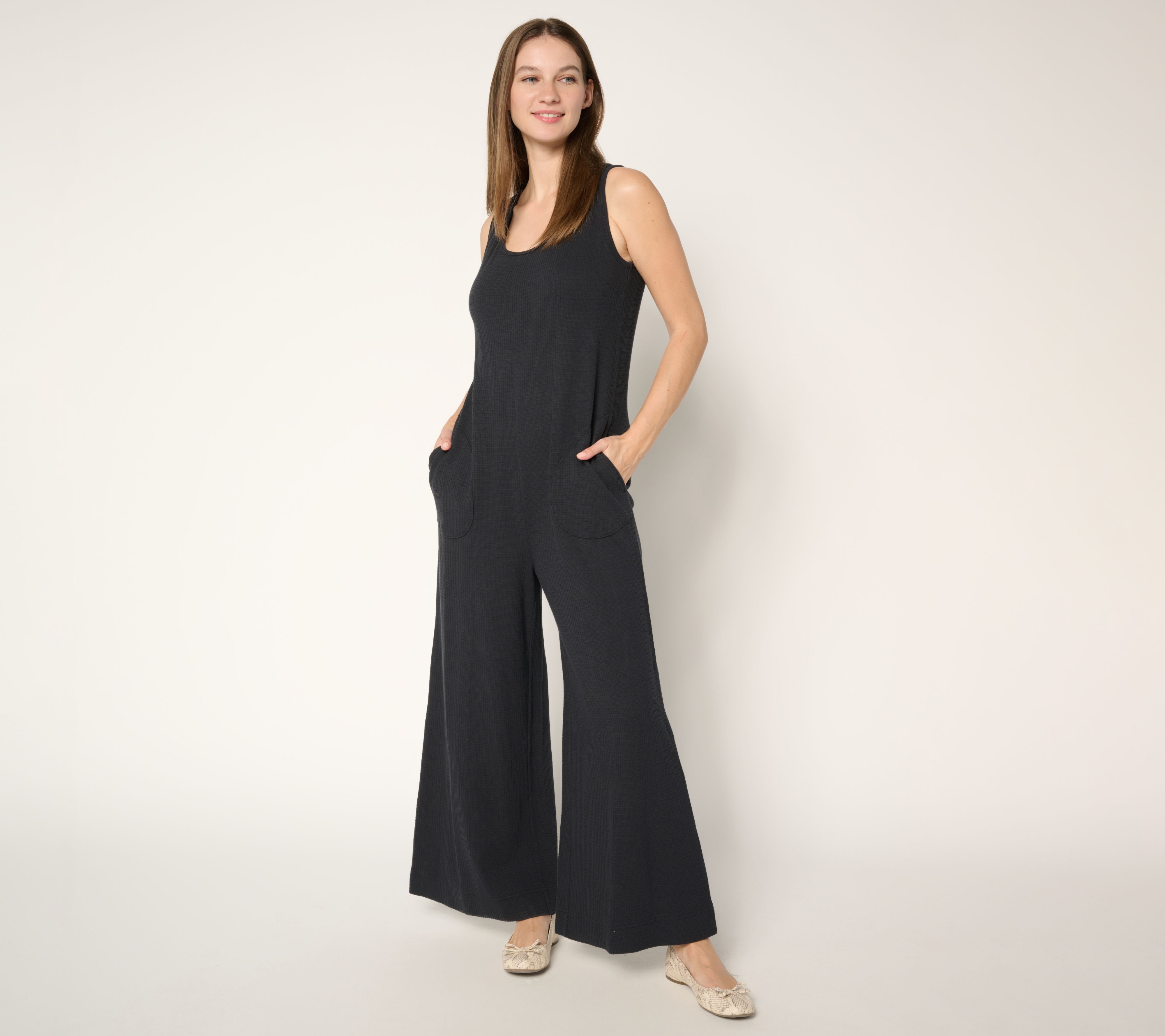 AnyBody Tall Washed Waffle Knit Sleeveless Jumpsuit