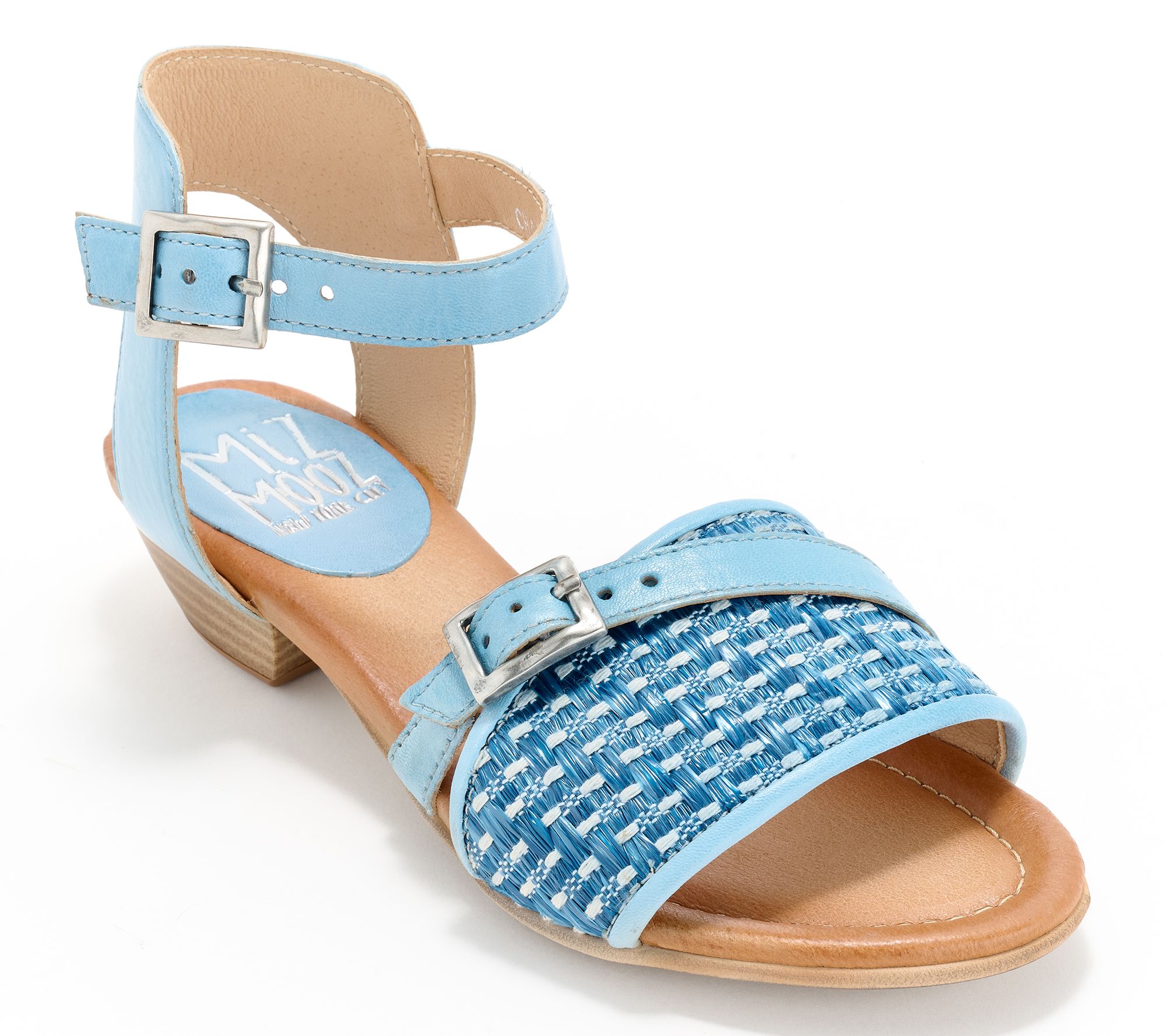 "As Is" Miz Mooz Leather and Raffia Heeled Sandals- Chaise