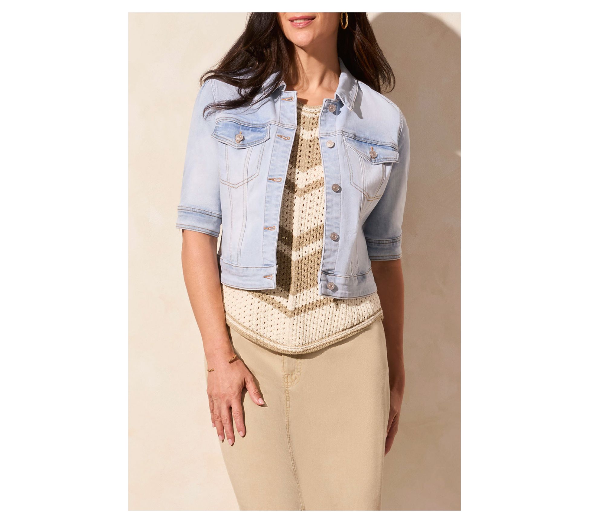  Tribal Comfort Stretch Elbow-Sleeve Denim Jacket