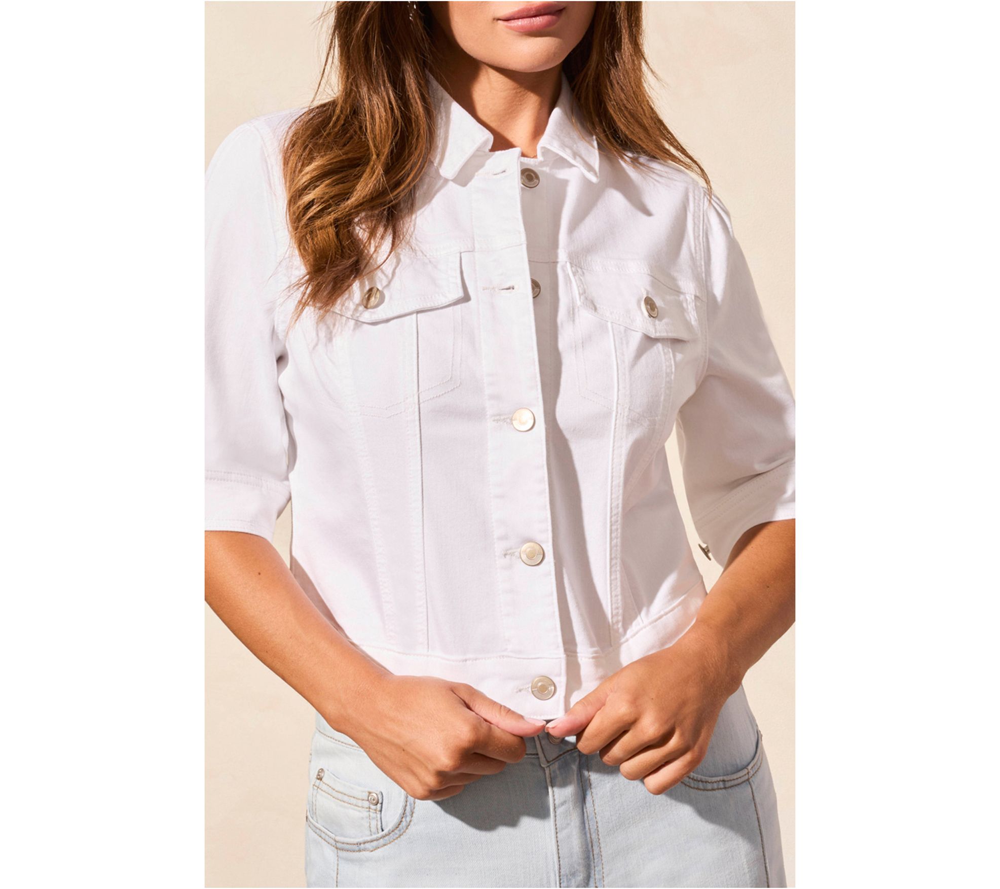 Tribal Comfort Stretch Elbow-Sleeve Denim Jacket