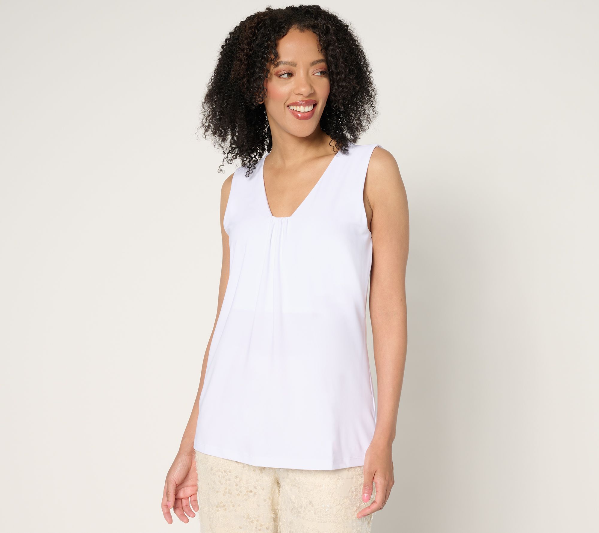 "As Is" Dennis Basso Draped Front Sleeveleses Top